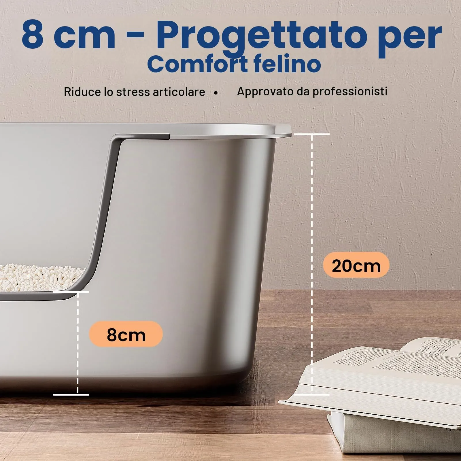 Lettiera Acciaio Inox per Gatti, Lettiera Gatto con Bordi Bassi, Toilette Aperta per Gatti Anziani o Feriti, Lettiere Grande per Gatto XXL, Facile da Pulire, Antiodore e Spaziosa, 60x40x20cm - immagine 4