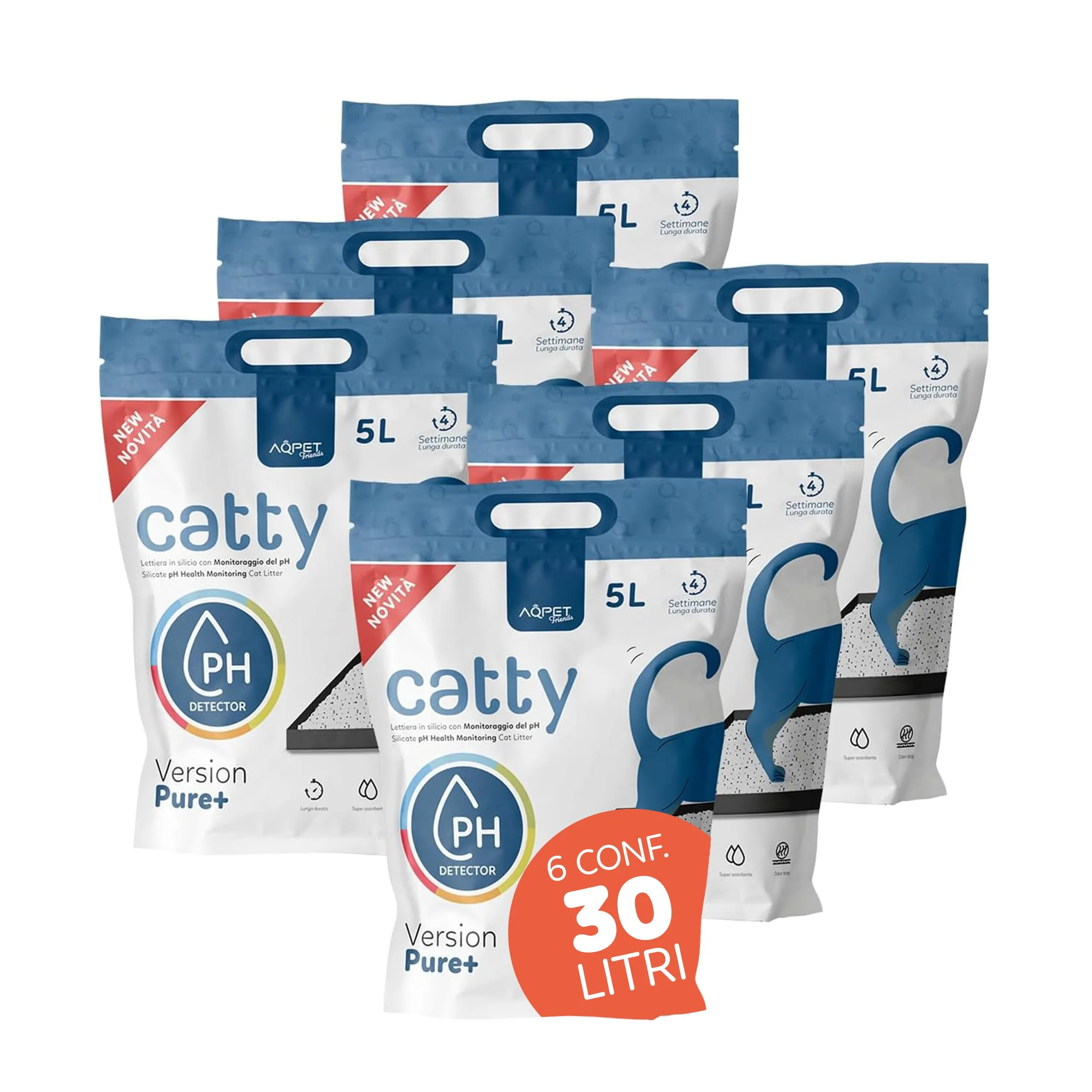 AQPET Catty Pure+ Lettiera per Gatti al Silicio 30 L (6x5 L), Check-pH - immagine 1