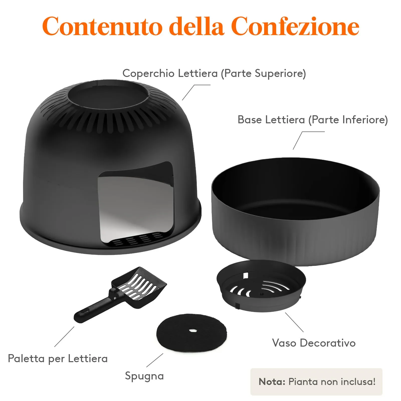 Lifewit Lettiera Gatto con Deodorante e Filtro a Carboni Attivi, Toilette per Gatti per Soggiorno, Camera da Letto e Angoli, Lettiera a Forma di Vaso con Paletta, 48 x 48 x 50 cm, Nero - immagine 8