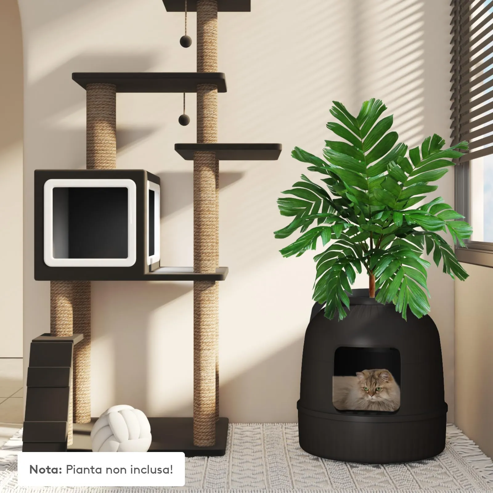 Lifewit Lettiera Gatto con Deodorante e Filtro a Carboni Attivi, Toilette per Gatti per Soggiorno, Camera da Letto e Angoli, Lettiera a Forma di Vaso con Paletta, 48 x 48 x 50 cm, Nero - immagine 9