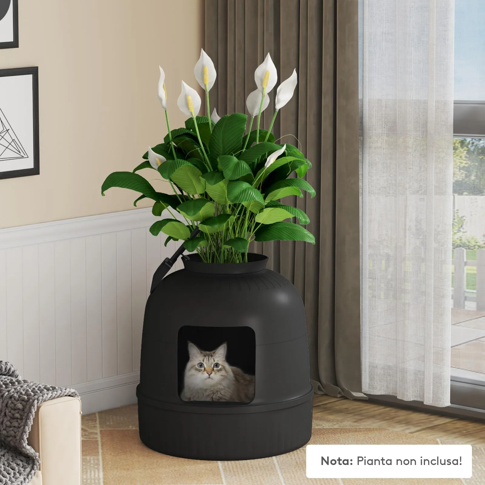 Lifewit Lettiera Gatto con Deodorante e Filtro a Carboni Attivi, Toilette per Gatti per Soggiorno, Camera da Letto e Angoli, Lettiera a Forma di Vaso con Paletta, 48 x 48 x 50 cm, Nero - immagine 10