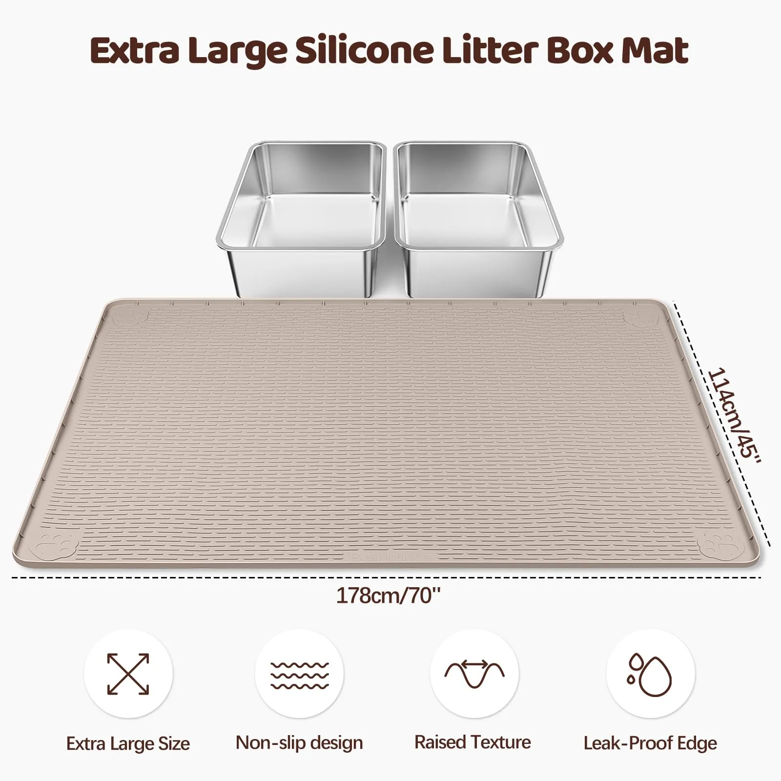 Bartuke Tappetino in silicone per lettiera per gatti, 178 x 144 cm, morbido per zampe di gatto, facile da pulire (kaki) - immagine 2