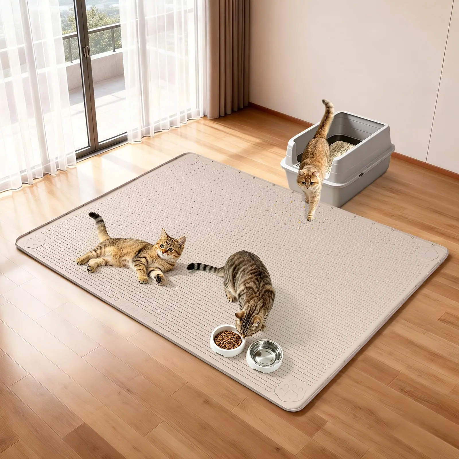 Bartuke Tappetino in silicone per lettiera per gatti, 178 x 144 cm, morbido per zampe di gatto, facile da pulire (kaki) - immagine 3
