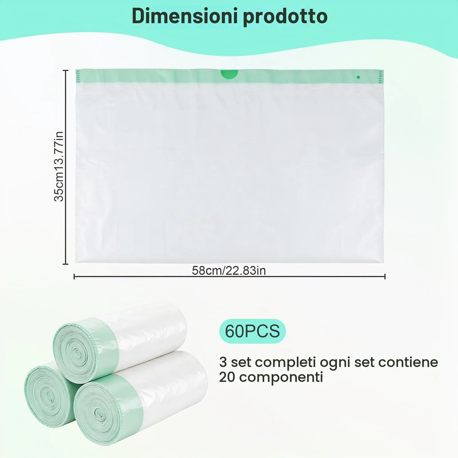 60 sacchetti per lettiera, sacchetti per toilette per gatti, per toilette elettrica autopulente, biodegradabili, impermeabili, resistenti allo strappo, 58x35 cm - immagine 2