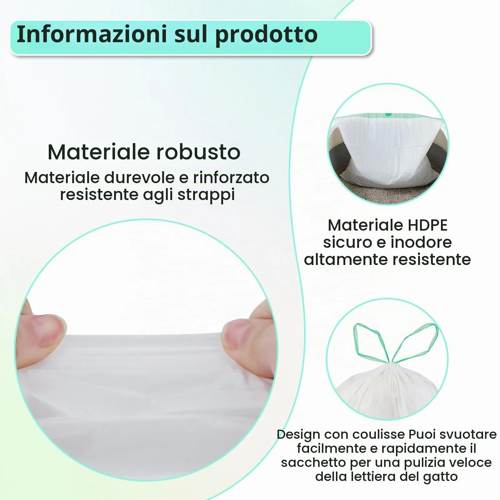 60 sacchetti per lettiera, sacchetti per toilette per gatti, per toilette elettrica autopulente, biodegradabili, impermeabili, resistenti allo strappo, 58x35 cm - immagine 3