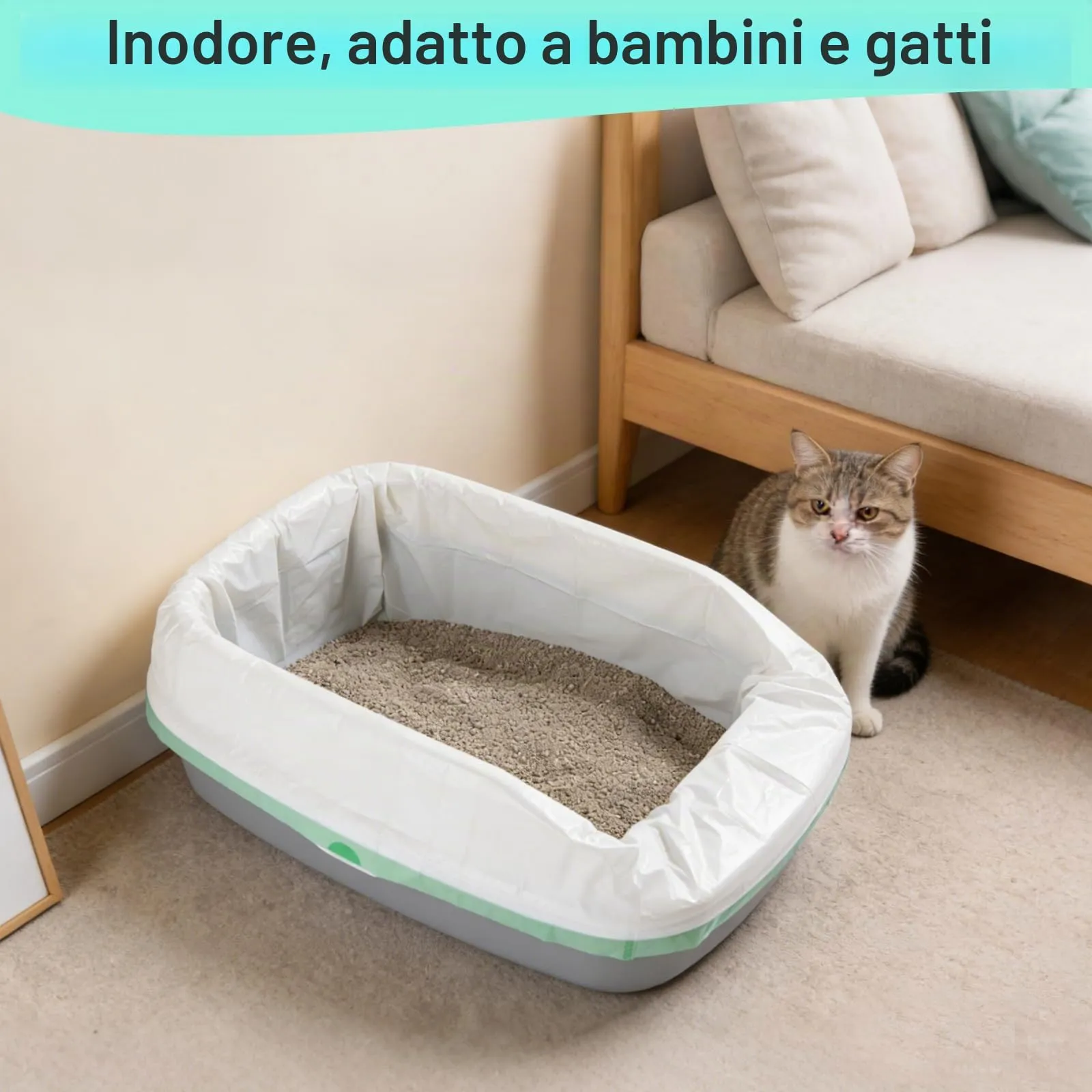 60 sacchetti per lettiera, sacchetti per toilette per gatti, per toilette elettrica autopulente, biodegradabili, impermeabili, resistenti allo strappo, 58x35 cm - immagine 5