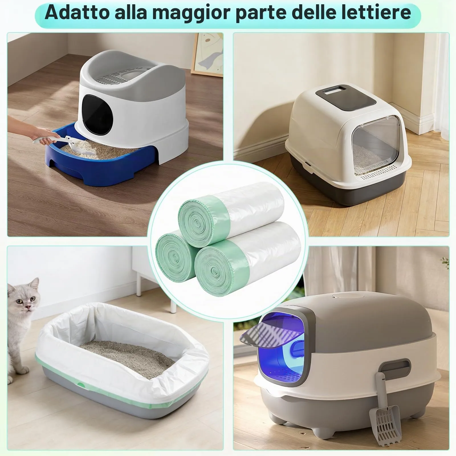 60 sacchetti per lettiera, sacchetti per toilette per gatti, per toilette elettrica autopulente, biodegradabili, impermeabili, resistenti allo strappo, 58x35 cm - immagine 7