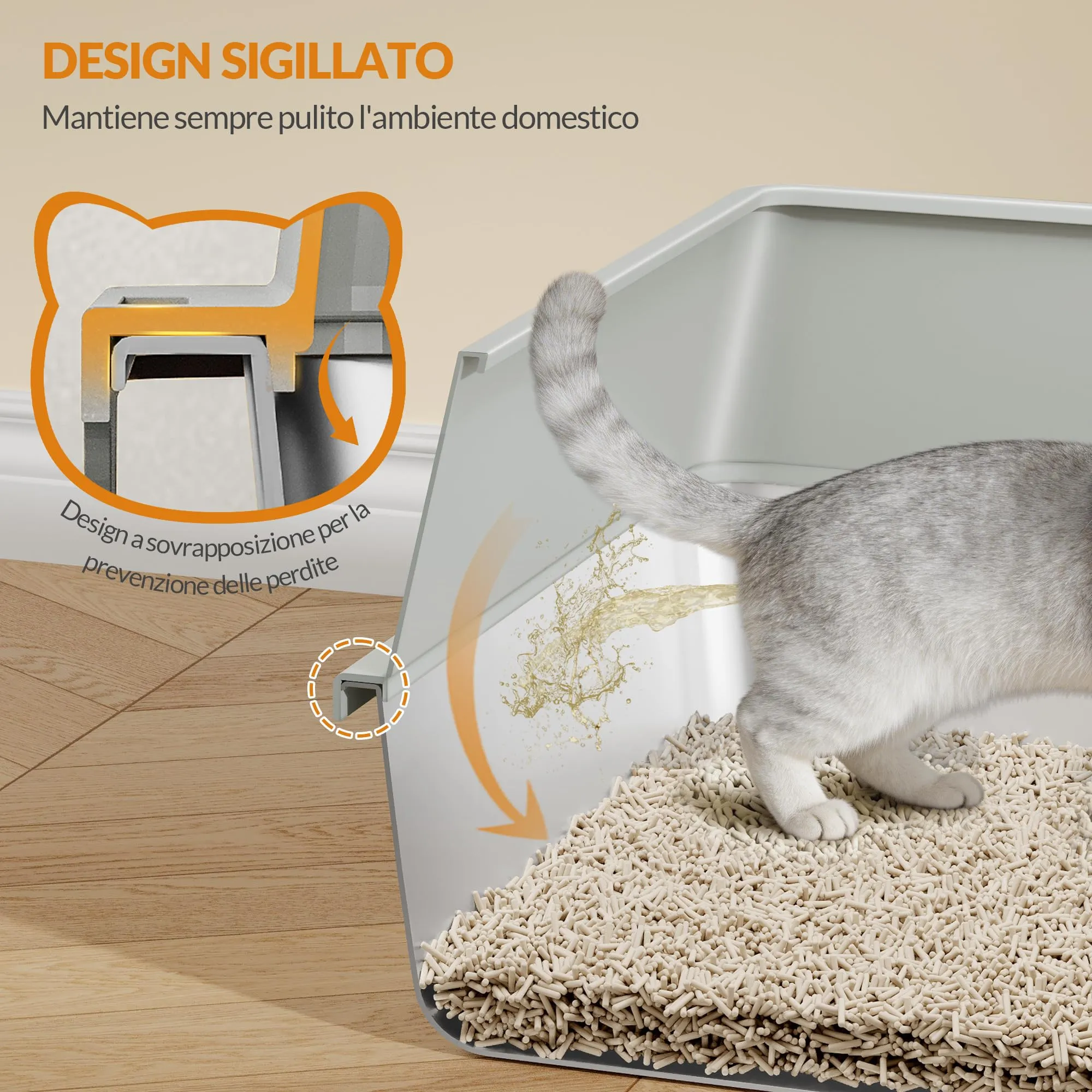 Fobyfurny Lettiera in Acciaio per Gatti XXL, 60,5x40x29 cm, Grigio Chiaro - immagine 5