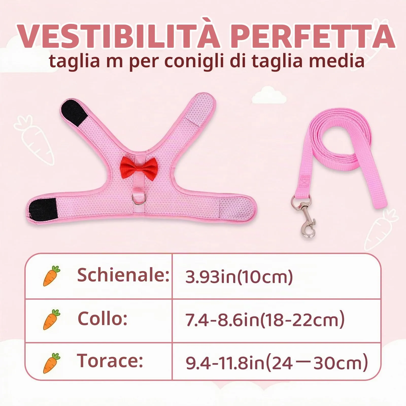 Guinzaglio Per Coniglio Nano, imbracatura con guinzaglio, Accessori Conigli, Stoviglie Con Guinzaglio, Pettorina Regolabile, pettorina coniglio nano(Rosa, M) - immagine 2