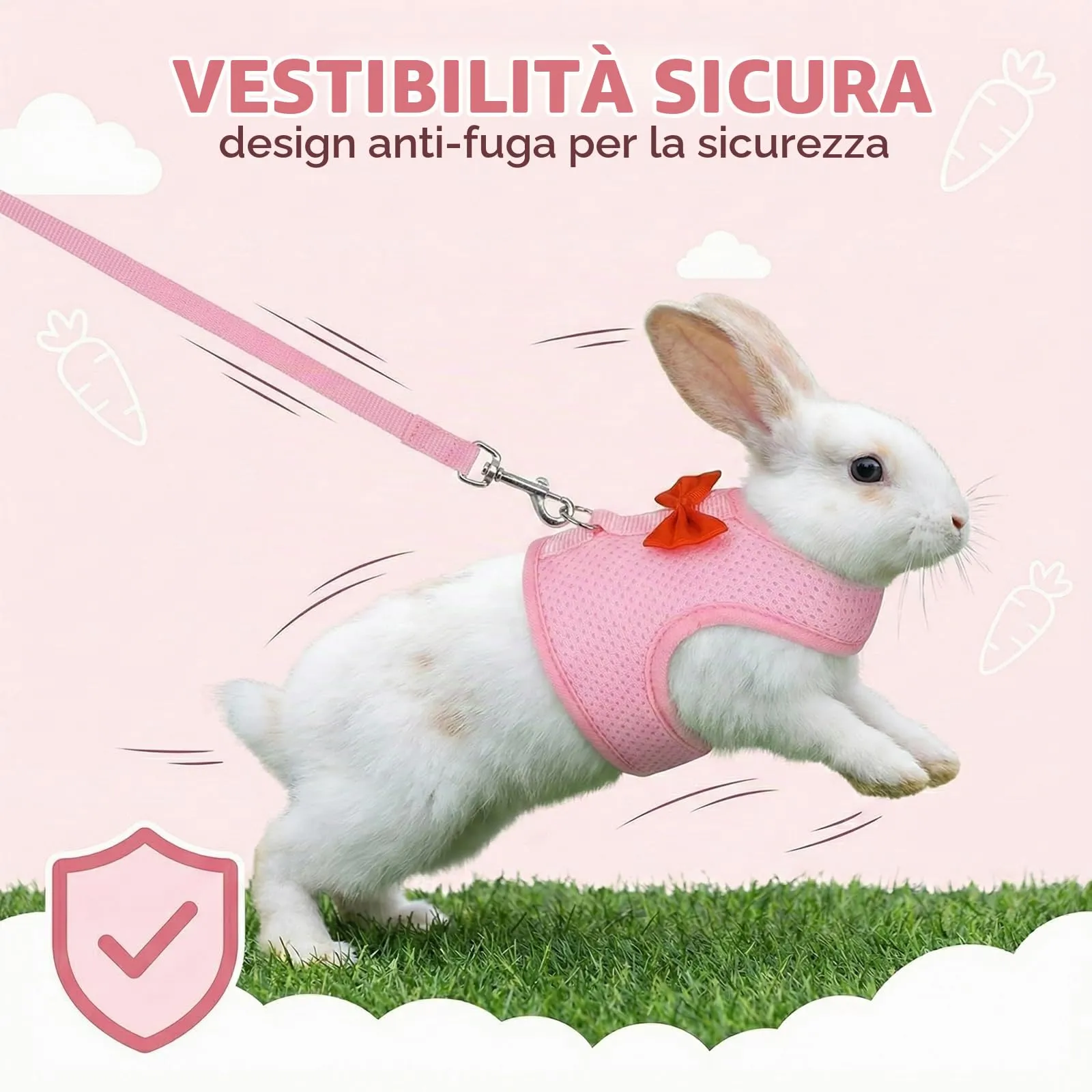 Guinzaglio Per Coniglio Nano, imbracatura con guinzaglio, Accessori Conigli, Stoviglie Con Guinzaglio, Pettorina Regolabile, pettorina coniglio nano(Rosa, M) - immagine 4