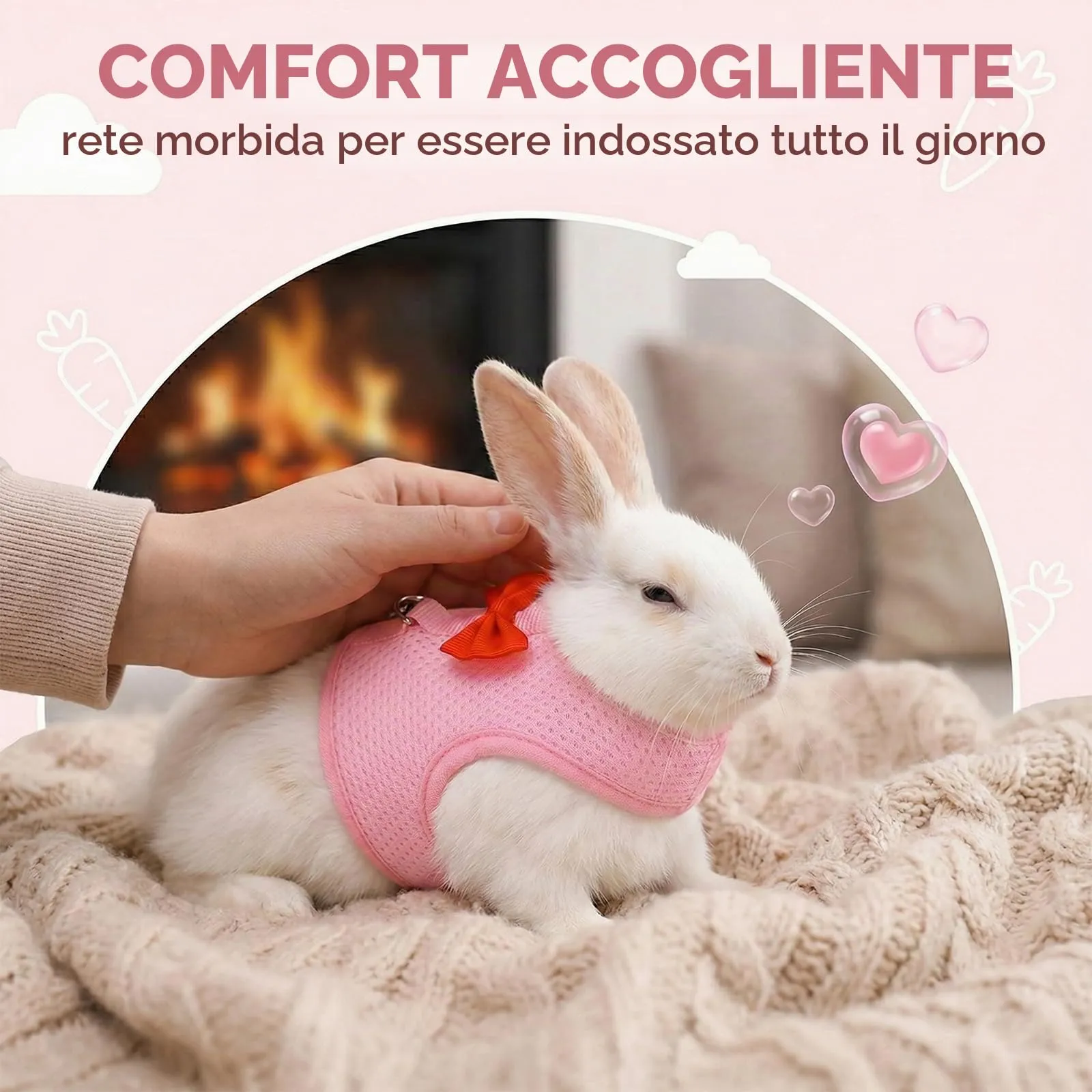Guinzaglio Per Coniglio Nano, imbracatura con guinzaglio, Accessori Conigli, Stoviglie Con Guinzaglio, Pettorina Regolabile, pettorina coniglio nano(Rosa, M) - immagine 5