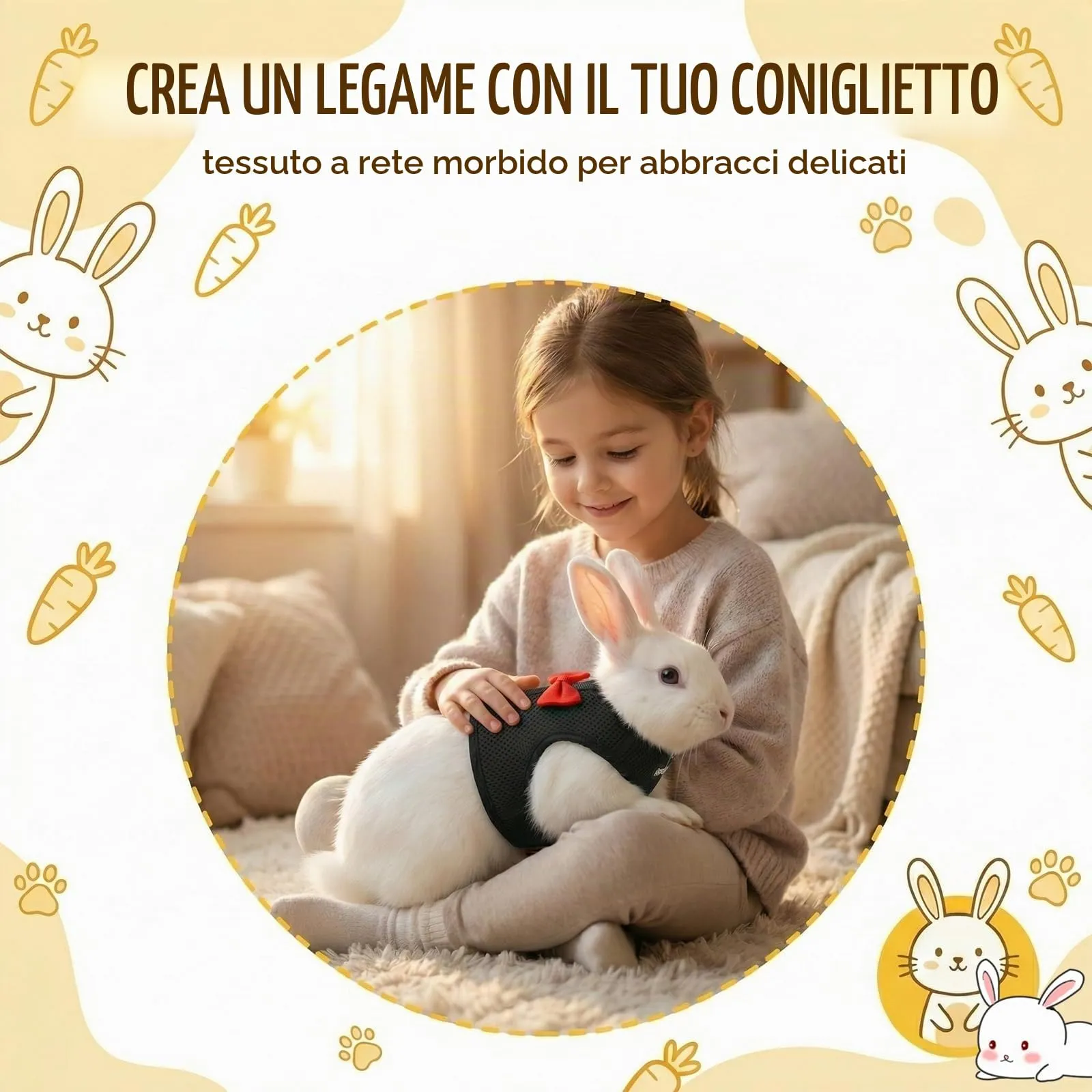 Guinzaglio Per Coniglio Nano, imbracatura con guinzaglio, Accessori Conigli, Stoviglie Con Guinzaglio, Pettorina Regolabile, pettorina coniglio nano(Nero, M) - immagine 4