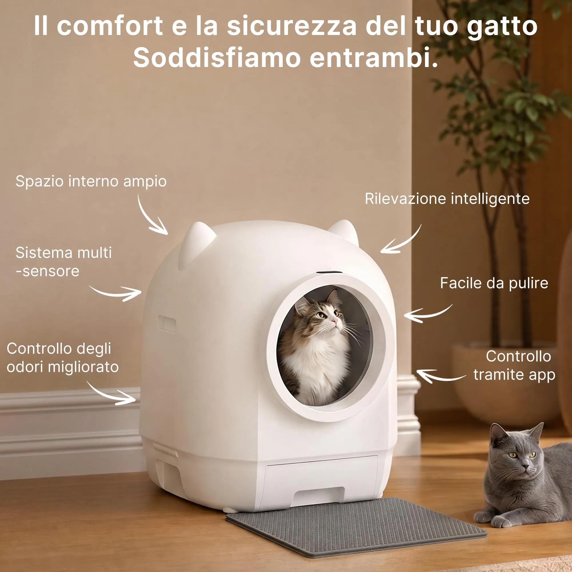 Devoko Lettiera Gatto Autopulente con APP, Lettiera Autopulente per Gatti - immagine 2
