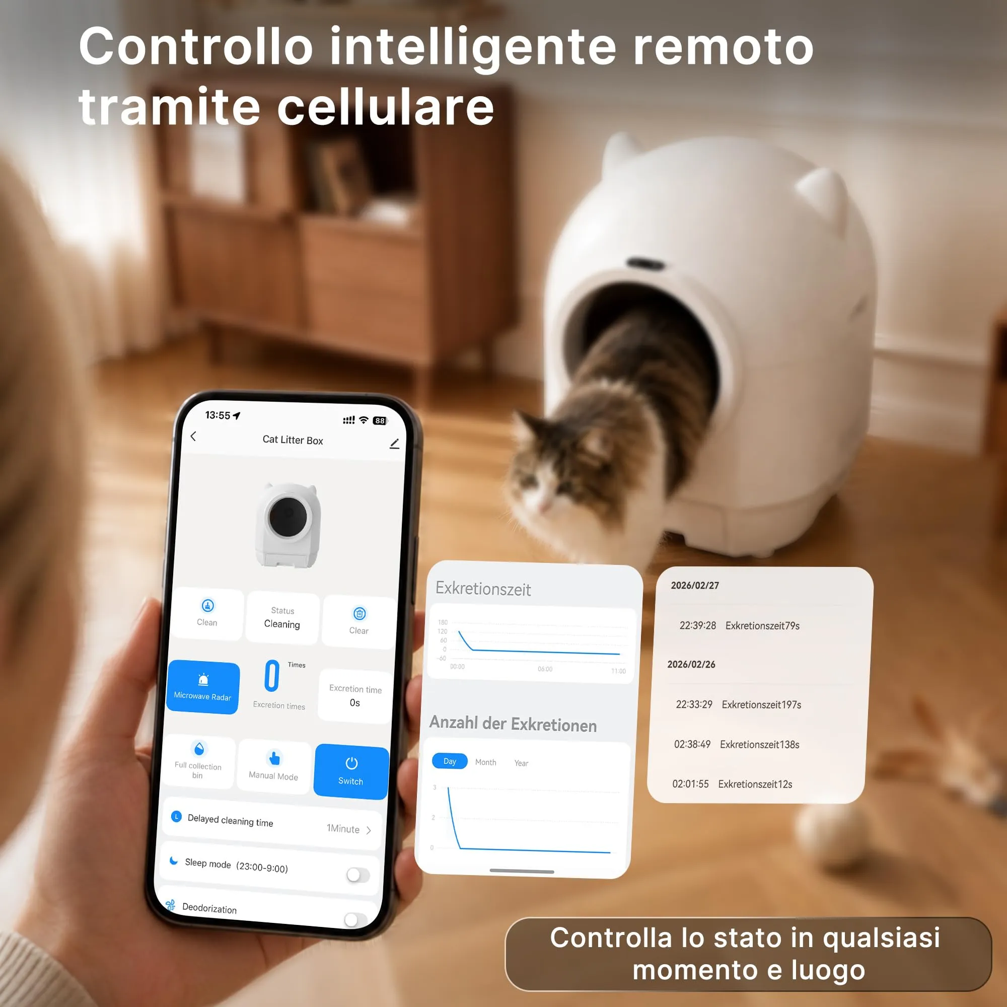 Devoko Lettiera Gatto Autopulente con APP, Lettiera Autopulente per Gatti - immagine 6