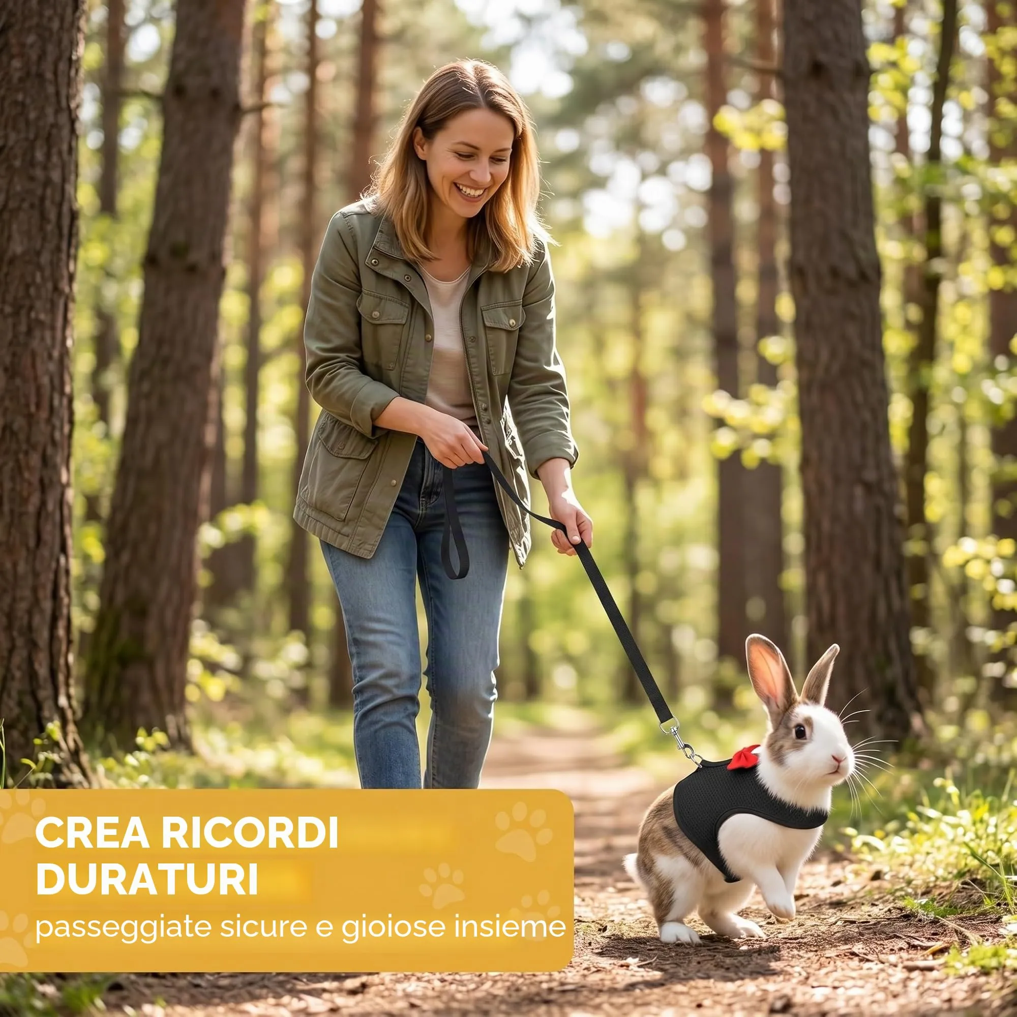 Pettorina Coniglio Nano con Guinzaglio, Accessori per Conigli e Piccoli Animali, Imbracatura Regolabile e Morbida per Passeggiate in Sicurezza, Taglia S, Nero - immagine 3
