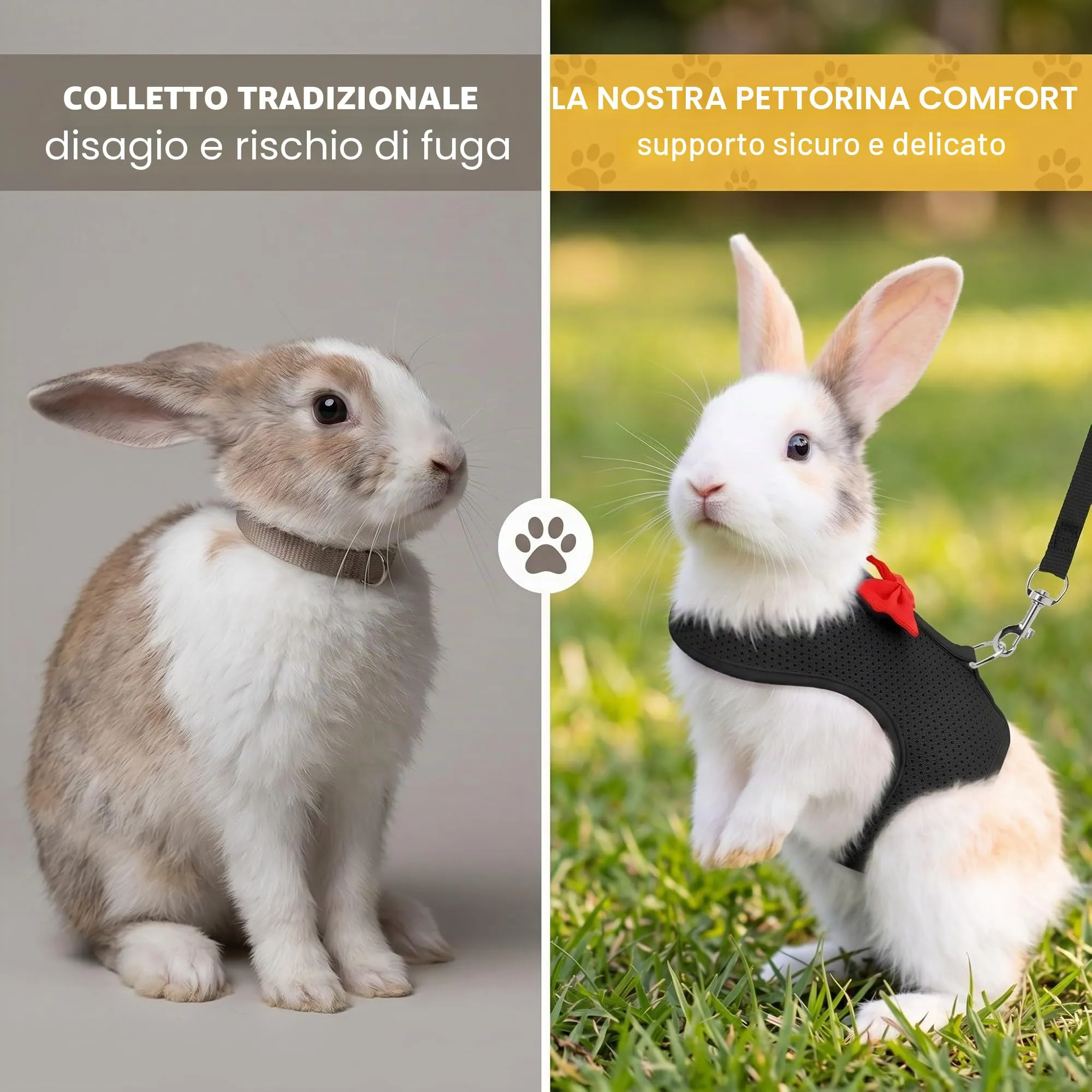 Pettorina Coniglio Nano con Guinzaglio, Accessori per Conigli e Piccoli Animali, Imbracatura Regolabile e Morbida per Passeggiate in Sicurezza, Taglia S, Nero - immagine 5