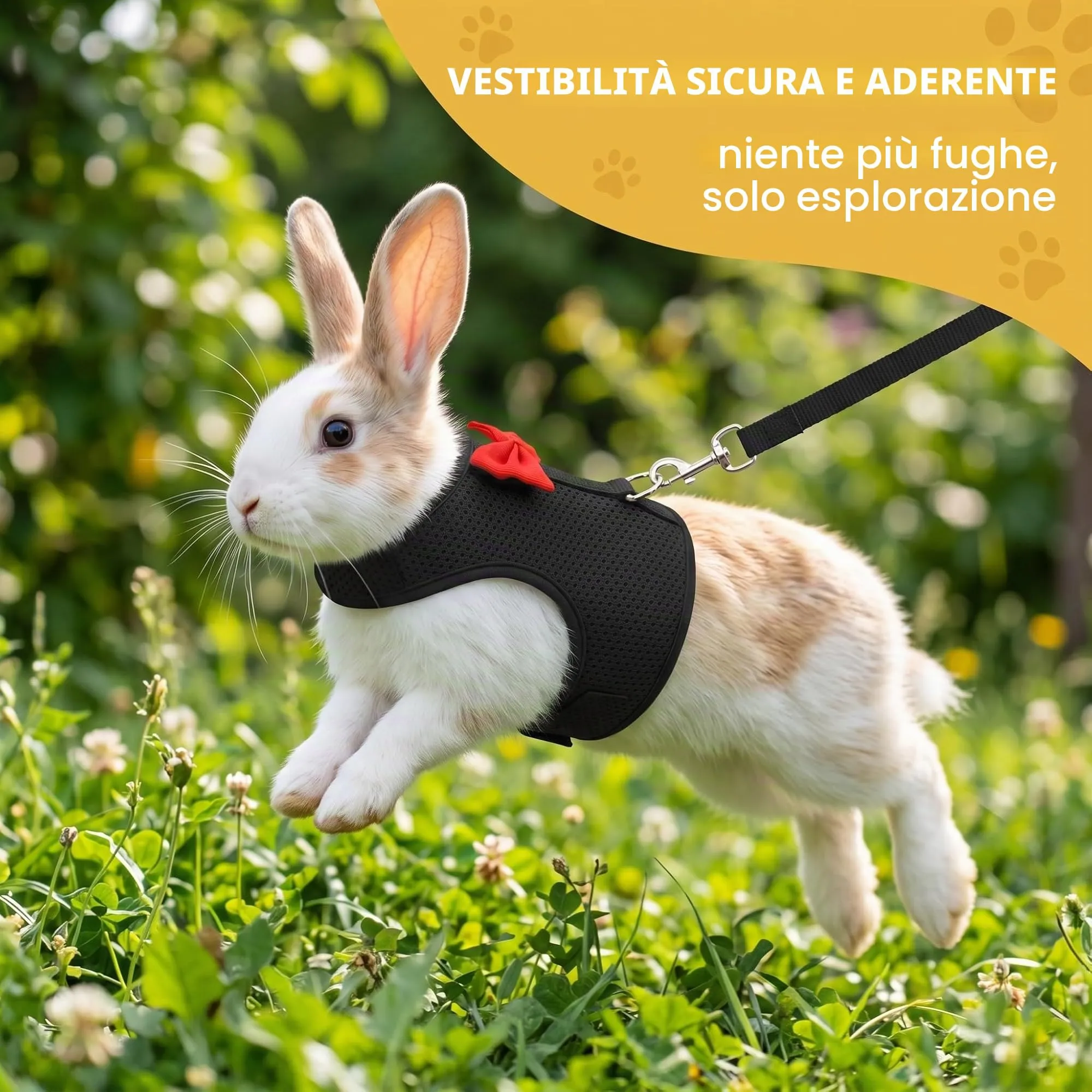 Pettorina Coniglio Nano con Guinzaglio, Accessori per Conigli e Piccoli Animali, Imbracatura Regolabile e Morbida per Passeggiate in Sicurezza, Taglia S, Nero - immagine 6