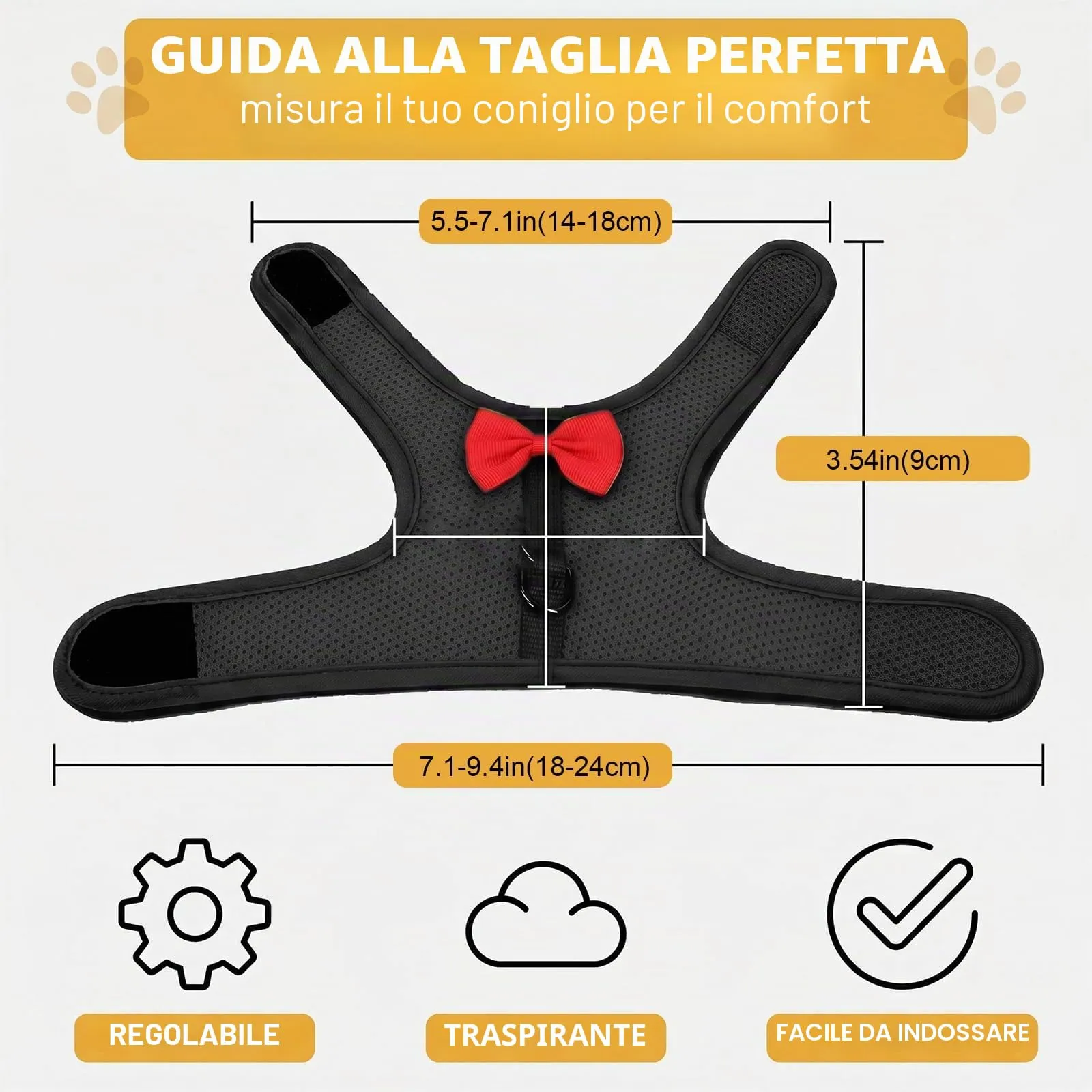 Pettorina Coniglio Nano con Guinzaglio, Accessori per Conigli e Piccoli Animali, Imbracatura Regolabile e Morbida per Passeggiate in Sicurezza, Taglia S, Nero - immagine 7