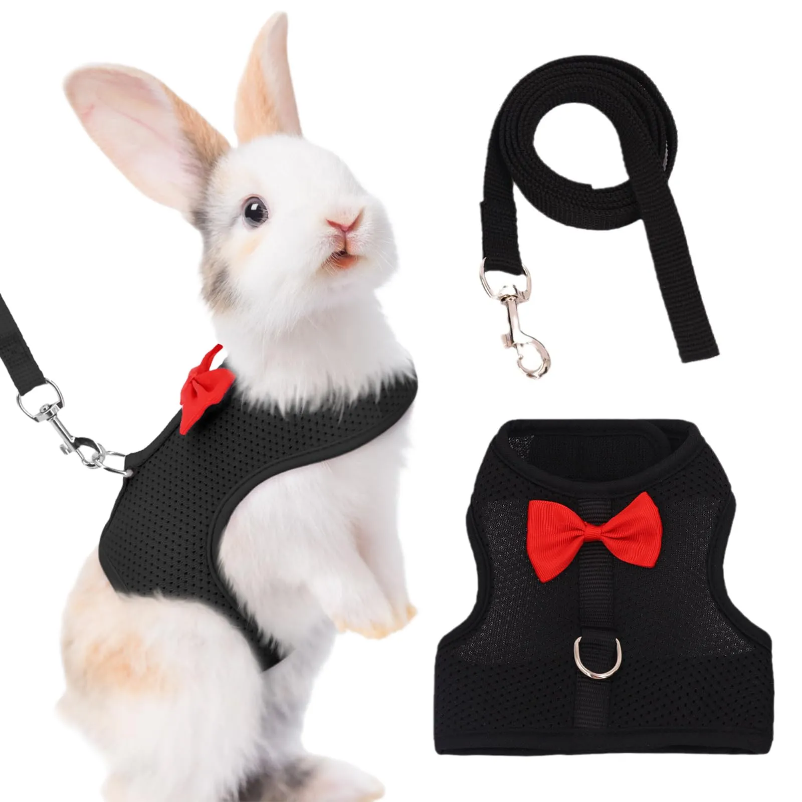 Pettorina Coniglio Nano con Guinzaglio Regolabile, Accessori per Conigli e Piccoli Animali, Imbracatura Sicura e Confortevole per Passeggiate all'Aperto, Nero, Taglia L - immagine 1