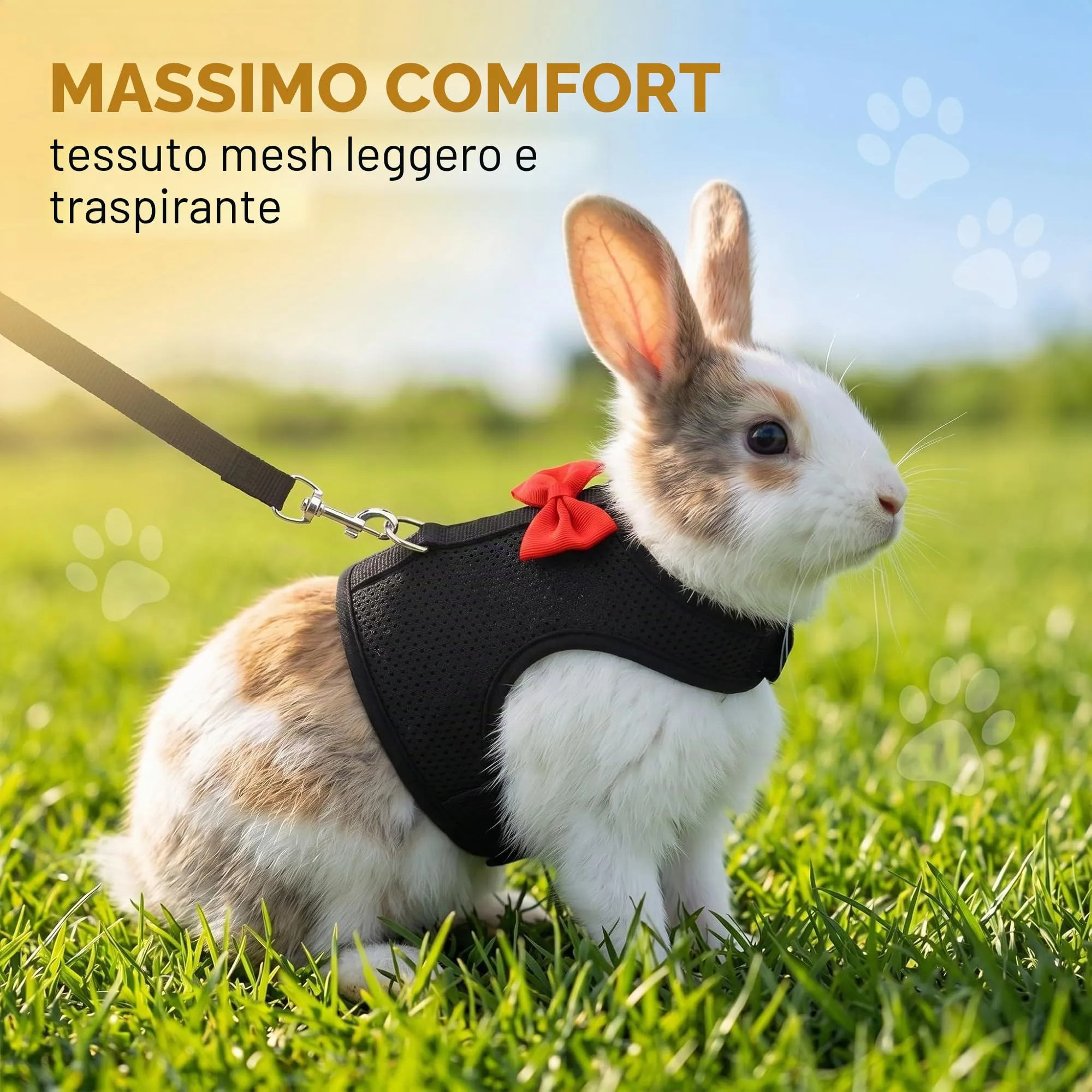 Pettorina Coniglio Nano con Guinzaglio Regolabile, Accessori per Conigli e Piccoli Animali, Imbracatura Sicura e Confortevole per Passeggiate all'Aperto, Nero, Taglia L - immagine 2
