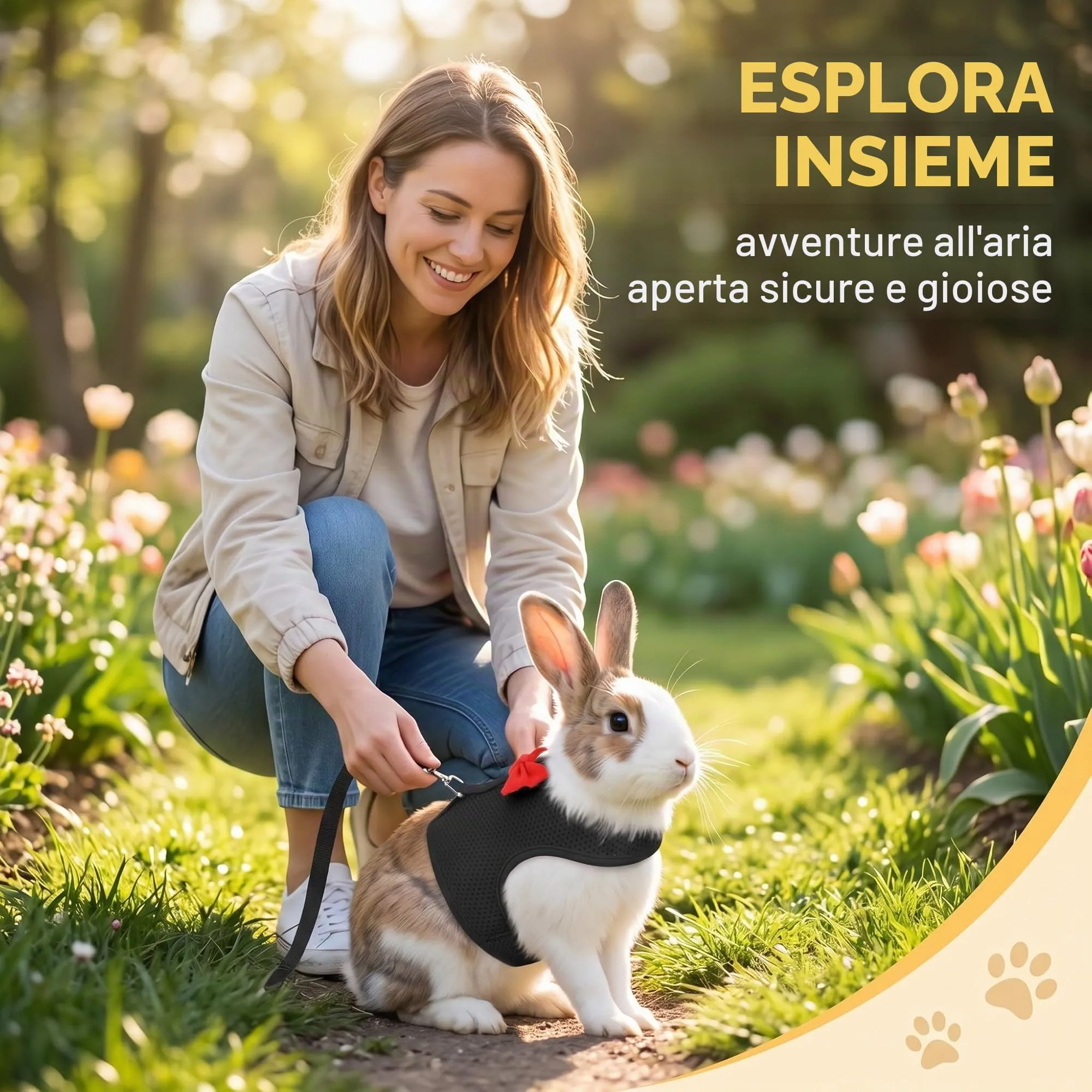 Pettorina Coniglio Nano con Guinzaglio Regolabile, Accessori per Conigli e Piccoli Animali, Imbracatura Sicura e Confortevole per Passeggiate all'Aperto, Nero, Taglia L - immagine 3