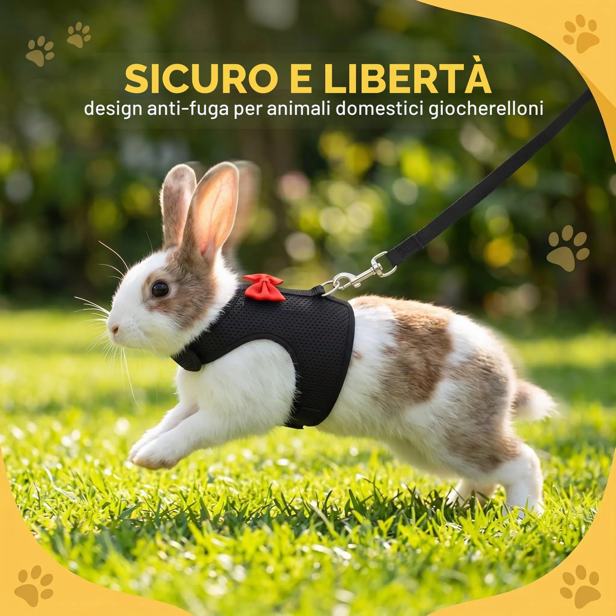 Pettorina Coniglio Nano con Guinzaglio Regolabile, Accessori per Conigli e Piccoli Animali, Imbracatura Sicura e Confortevole per Passeggiate all'Aperto, Nero, Taglia L - immagine 6
