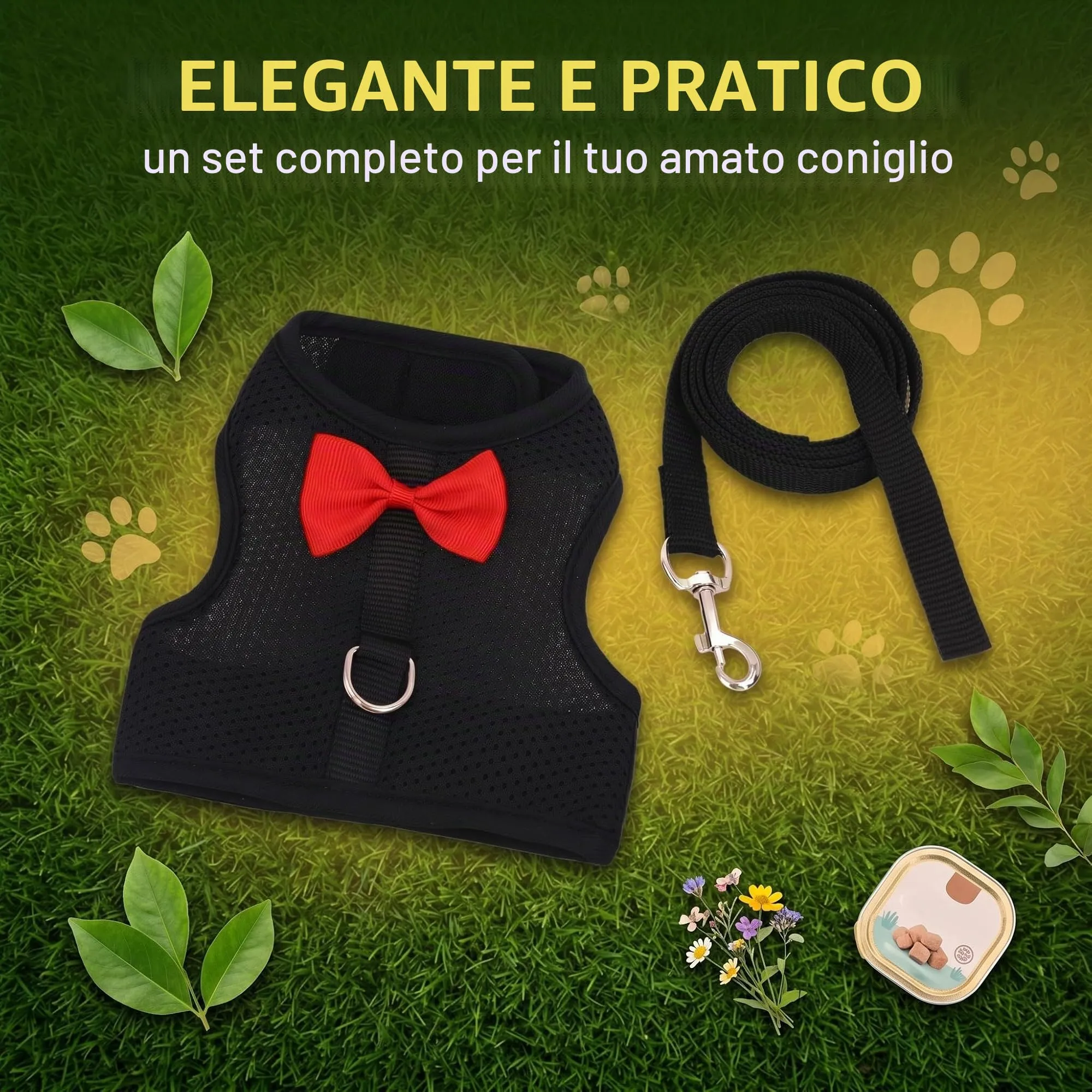 Pettorina Coniglio Nano con Guinzaglio Regolabile, Accessori per Conigli e Piccoli Animali, Imbracatura Sicura e Confortevole per Passeggiate all'Aperto, Nero, Taglia L - immagine 8