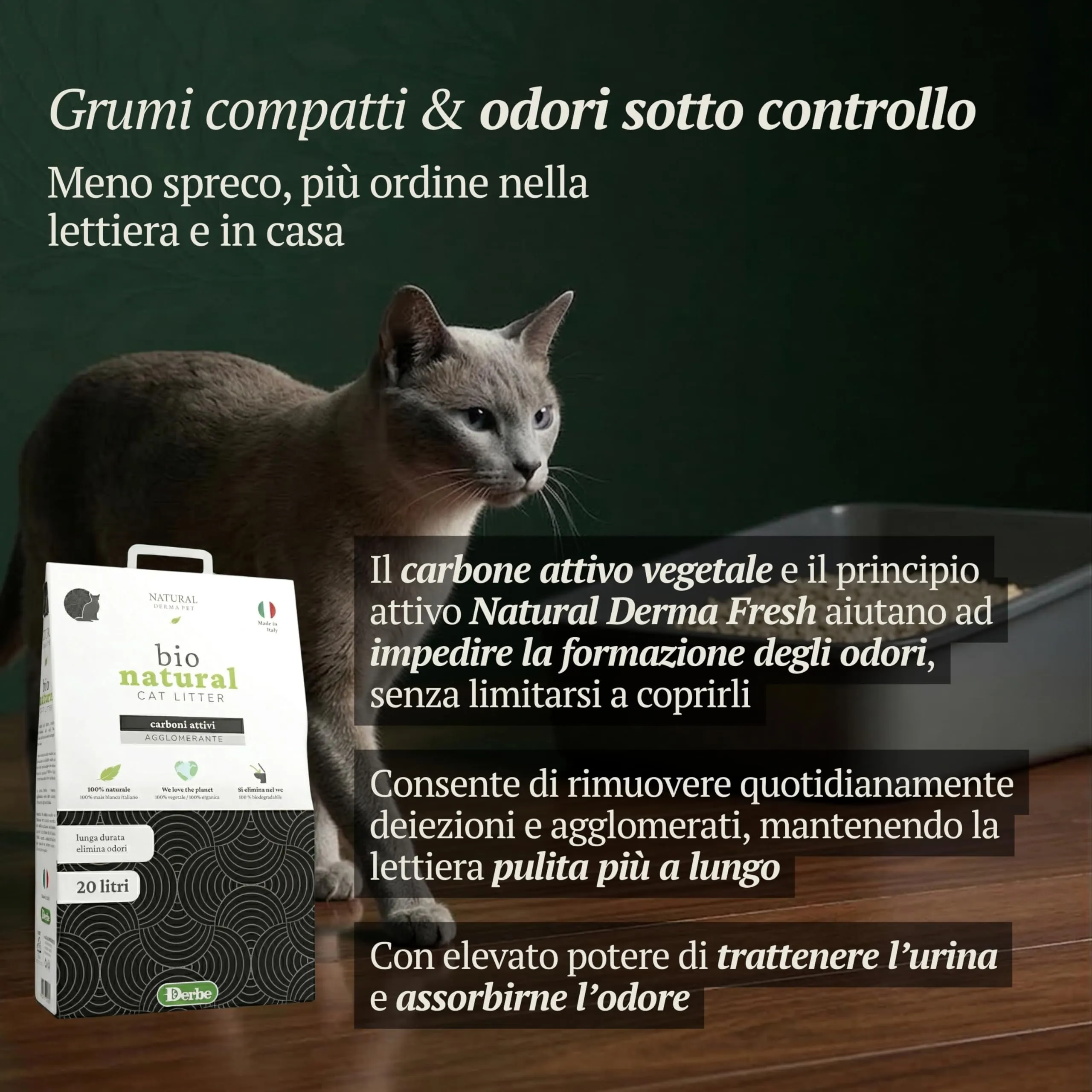Natural Derma Pet Lettiera Gatto Agglomerante Carboni Attivi da 20 L - immagine 4