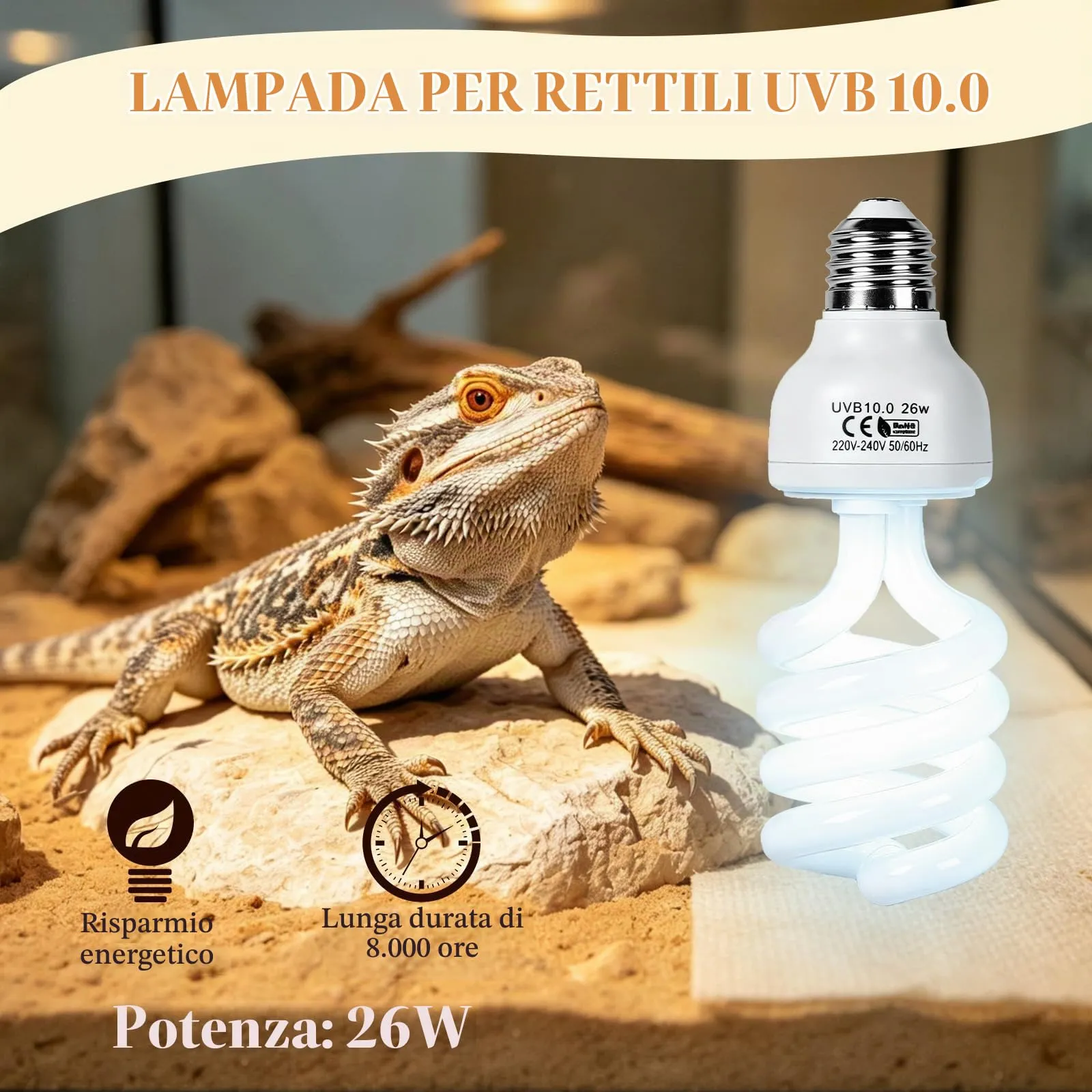 LALAGO 26W UVB 10,0 Lampada UVB per Terrario, Lampadina UVA/UVB per Rettili - immagine 2