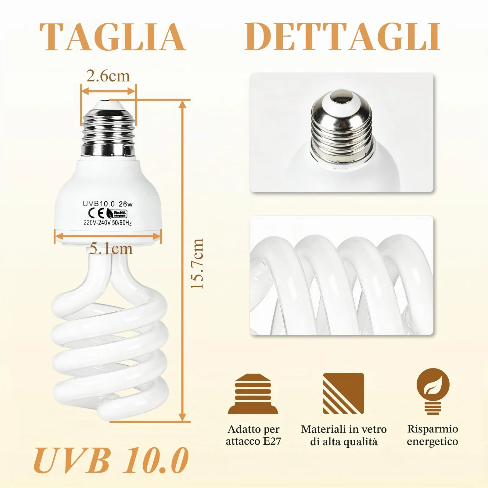 LALAGO 26W UVB 10,0 Lampada UVB per Terrario, Lampadina UVA/UVB per Rettili - immagine 4