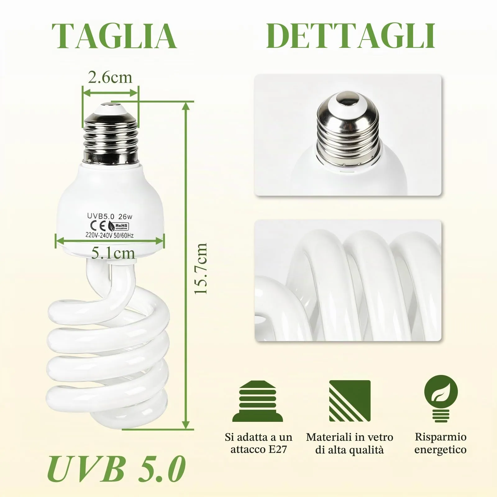 LALAGO 26W UVB 5,0 Lampadina per Rettili, E27 Lampade UVA/UVB per Terrari - immagine 3