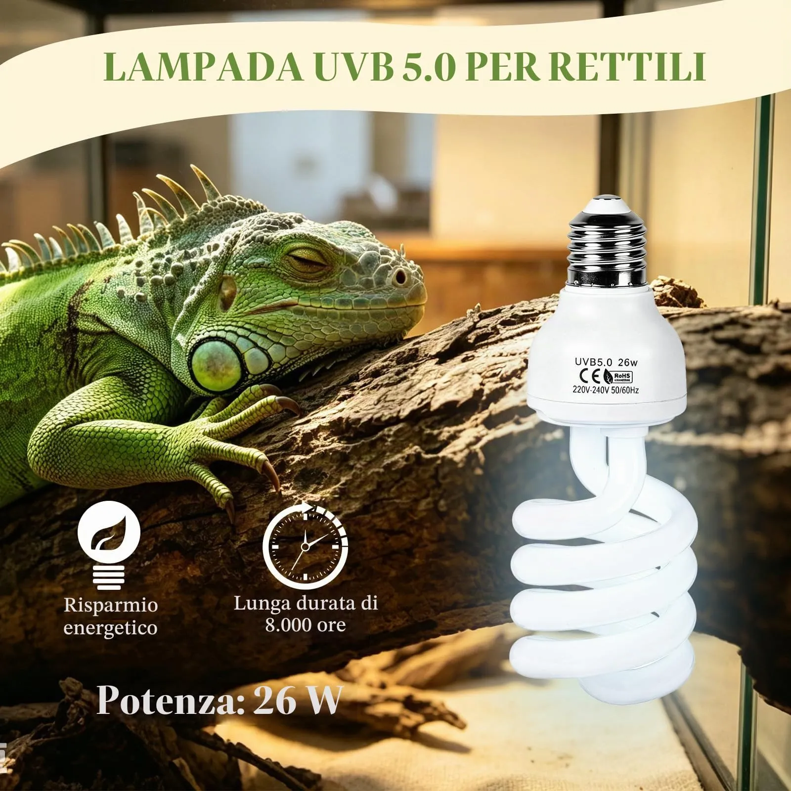 LALAGO 26W UVB 5,0 Lampadina per Rettili, E27 Lampade UVA/UVB per Terrari - immagine 6