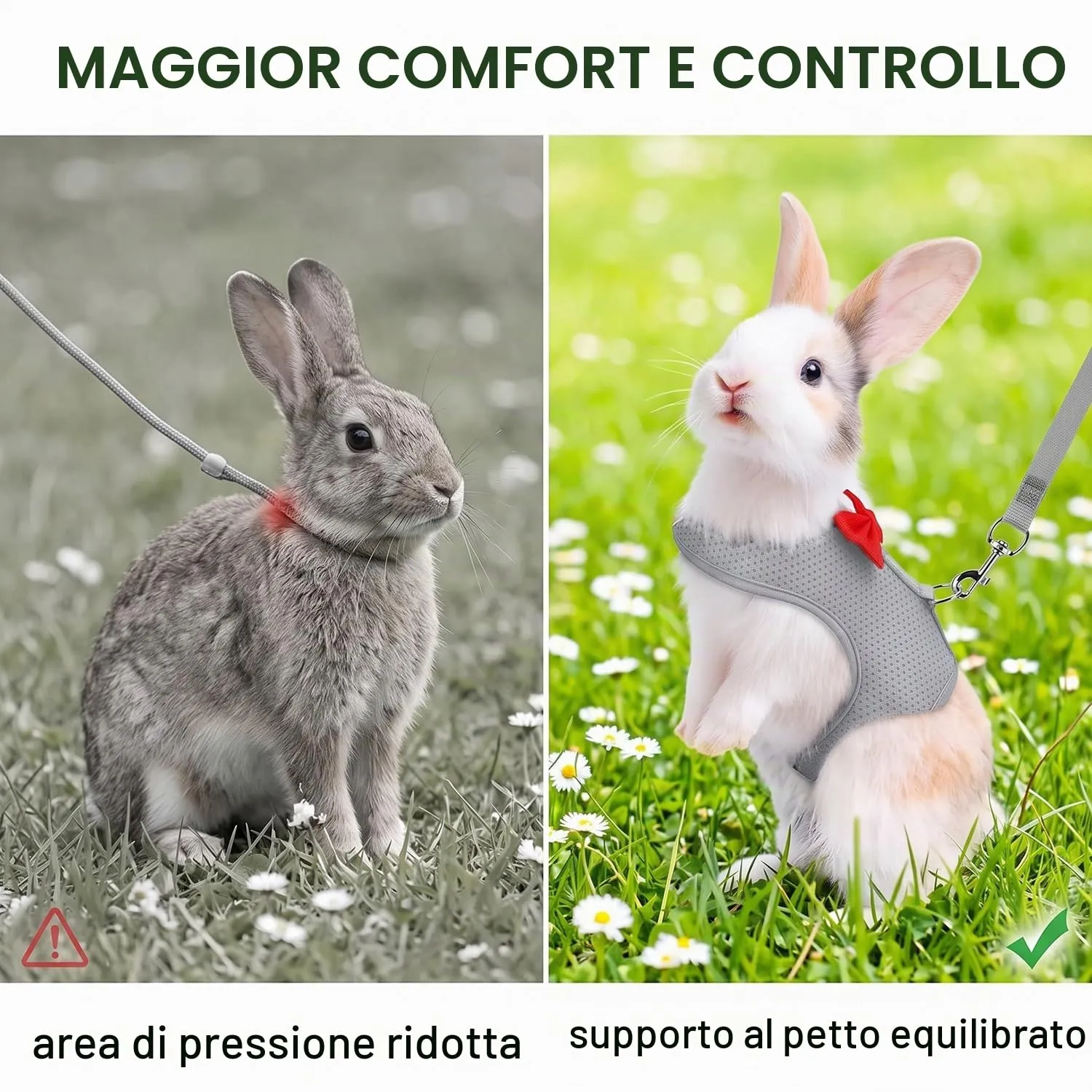 Pettorina Coniglio Nano con Guinzaglio, Pettorina Gatto Taglia Piccola Regolabile, Set Accessori per Conigli, Gattini e Piccoli Animali, Traspirante e Sicura, Grigio Siderale, Taglia S - immagine 3