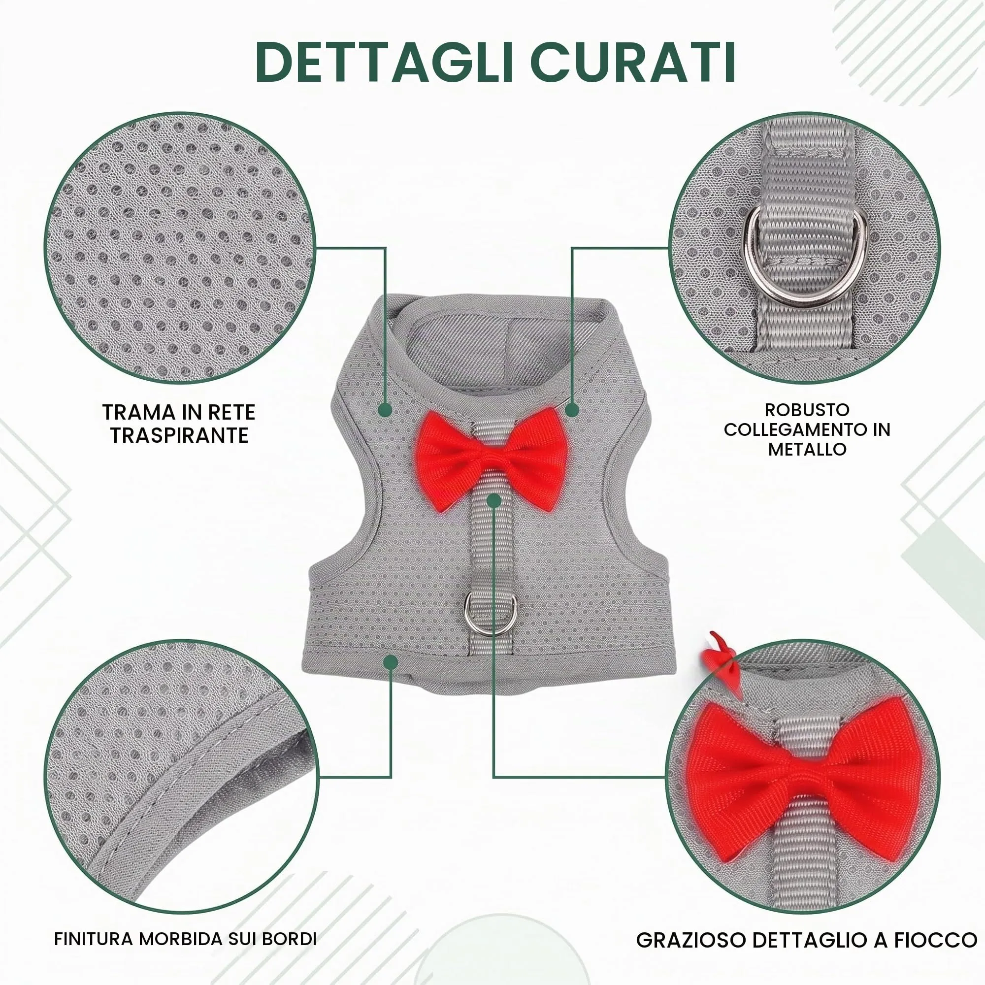 Pettorina Coniglio Nano con Guinzaglio, Pettorina Gatto Taglia Piccola Regolabile, Set Accessori per Conigli, Gattini e Piccoli Animali, Traspirante e Sicura, Grigio Siderale, Taglia S - immagine 6
