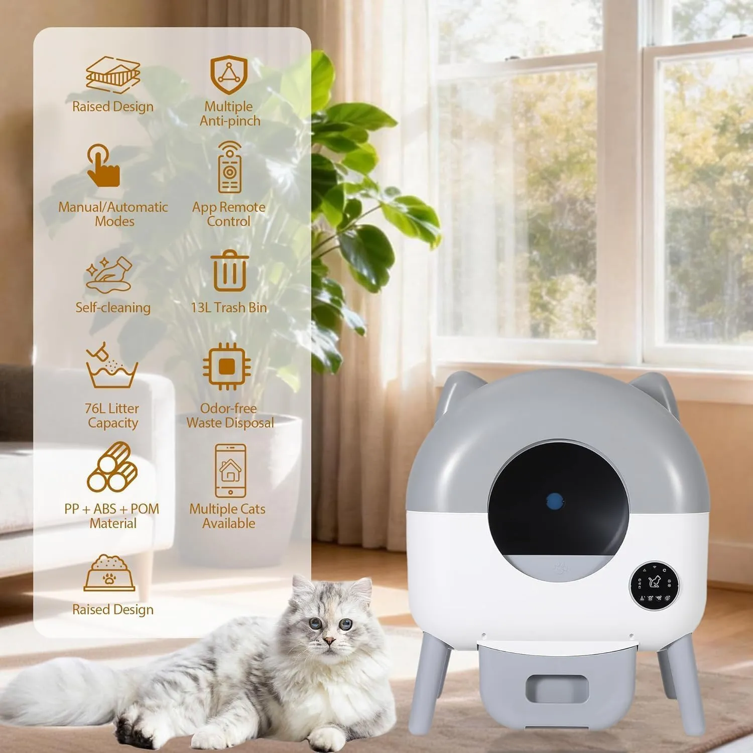 Lettiera Gatto Autopulente 89 L Con APP, Capacità Massima, Lettiera Automatica Per Gatti, Lettiera Con Triplo Sensore Di Sicurezza, Ampio Spazio,Adatta a Famiglie Con Più Gatti - immagine 2
