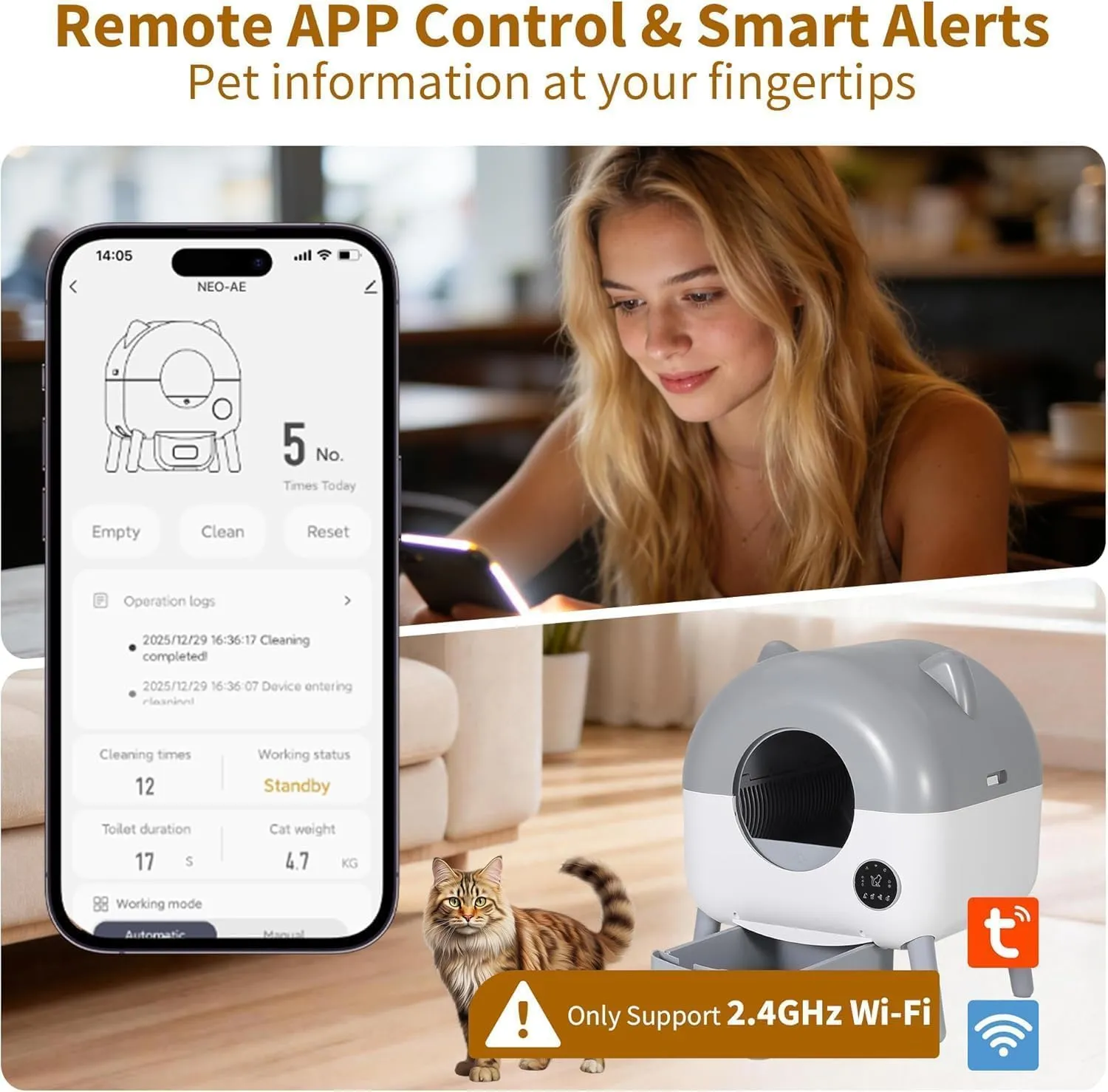 Lettiera Gatto Autopulente 89 L Con APP, Capacità Massima, Lettiera Automatica Per Gatti, Lettiera Con Triplo Sensore Di Sicurezza, Ampio Spazio,Adatta a Famiglie Con Più Gatti - immagine 3