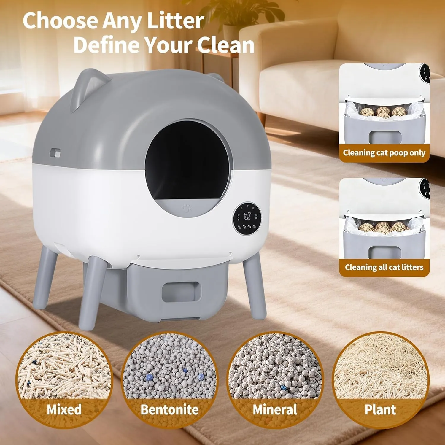 Lettiera Gatto Autopulente 89 L Con APP, Capacità Massima, Lettiera Automatica Per Gatti, Lettiera Con Triplo Sensore Di Sicurezza, Ampio Spazio,Adatta a Famiglie Con Più Gatti - immagine 4
