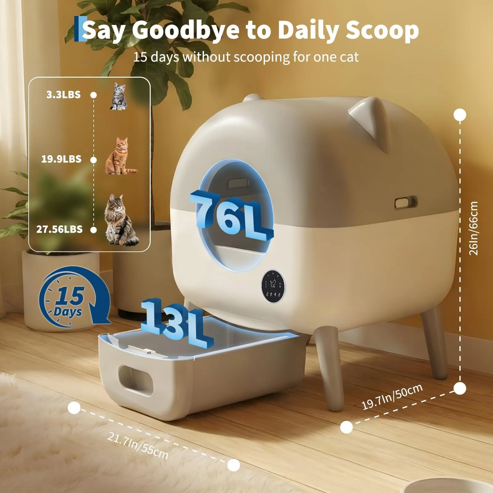 Lettiera Gatto Autopulente 89 L Con APP, Capacità Massima, Lettiera Automatica Per Gatti, Lettiera Con Triplo Sensore Di Sicurezza, Ampio Spazio,Adatta a Famiglie Con Più Gatti - immagine 9