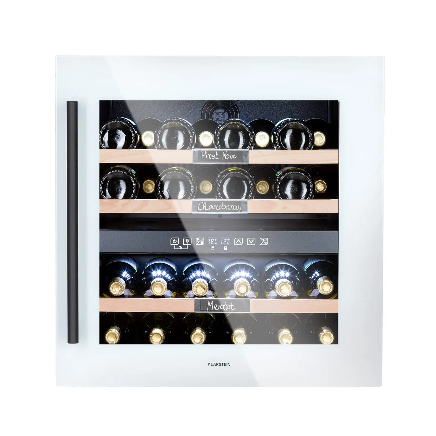 KLARSTEIN Cantinetta Vino Design, Cantinetta Vino Refrigerata a Zona Doppia per Vino Rosso, Bianco e Birra, Controlli Touch, Frigo Vino Cantinetta per Esterno/Interno, 5-22°C, 85L, 36 Bottiglie - immagine 1