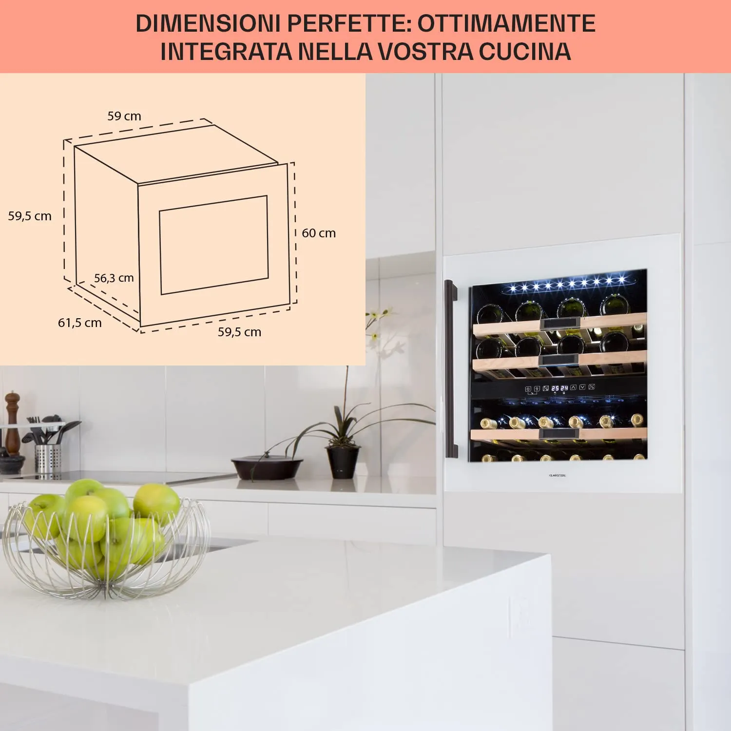 KLARSTEIN Cantinetta Vino Design, Cantinetta Vino Refrigerata a Zona Doppia per Vino Rosso, Bianco e Birra, Controlli Touch, Frigo Vino Cantinetta per Esterno/Interno, 5-22°C, 85L, 36 Bottiglie - immagine 6