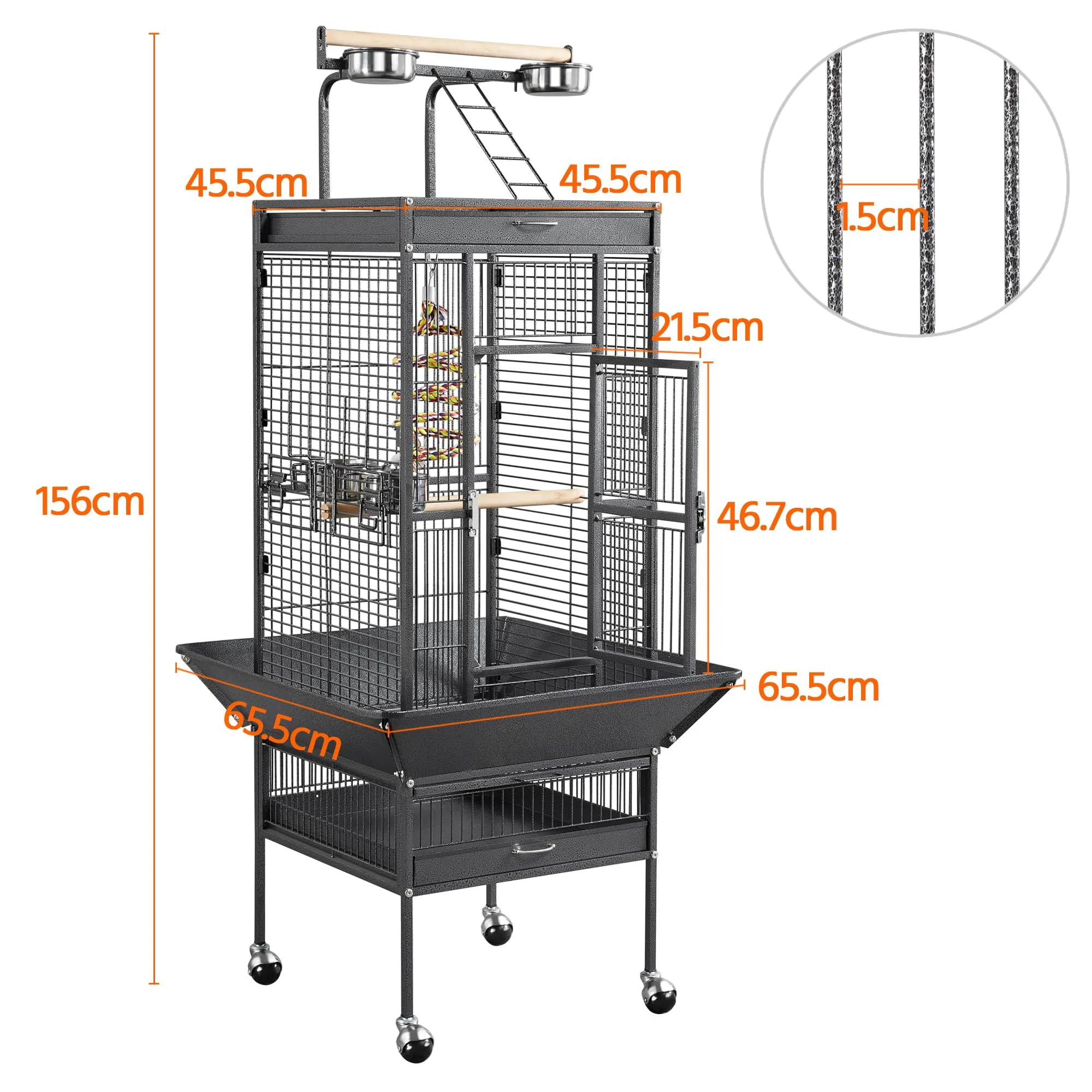 Yaheetech Gabbia Uccelli Ruote Piedistallo 65,5 × 65,5 × 156 cm Nera - immagine 4
