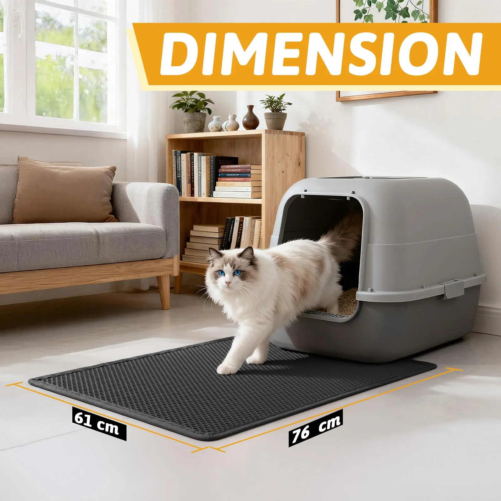 Pieviev Tappetino Lettiera Gatto, Tappeto Grande Antisabbia, 76x61cm Nero - immagine 2