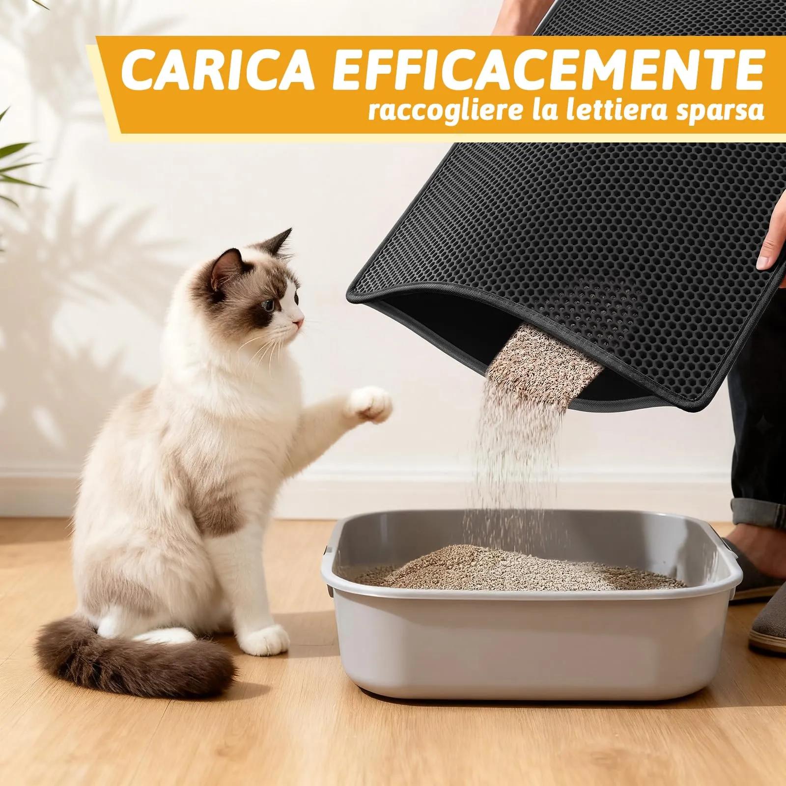 Pieviev Tappetino Lettiera Gatto, Tappeto Grande Antisabbia, 76x61cm Nero - immagine 3