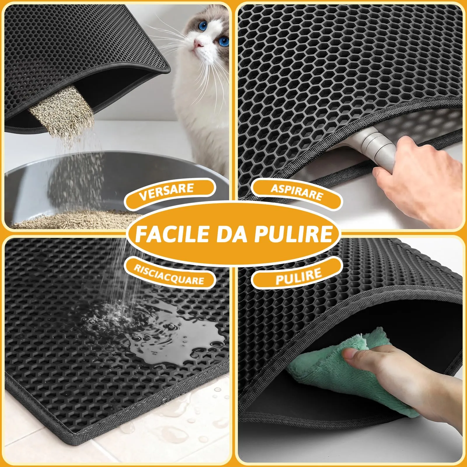 Pieviev Tappetino Lettiera Gatto, Tappeto Grande Antisabbia, 76x61cm Nero - immagine 4