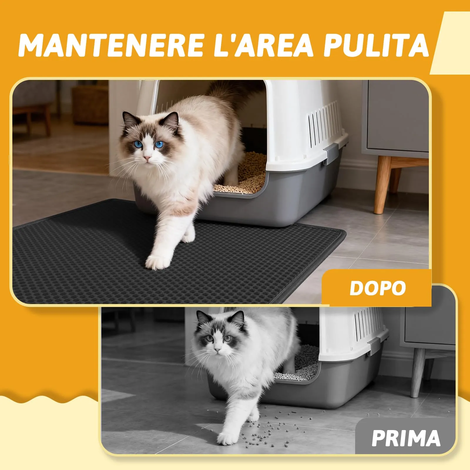Pieviev Tappetino Lettiera Gatto, Tappeto Grande Antisabbia, 76x61cm Nero - immagine 5
