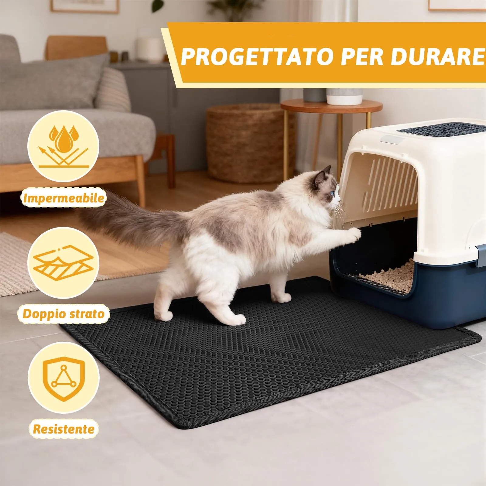Pieviev Tappetino Lettiera Gatto, Tappeto Grande Antisabbia, 76x61cm Nero - immagine 6