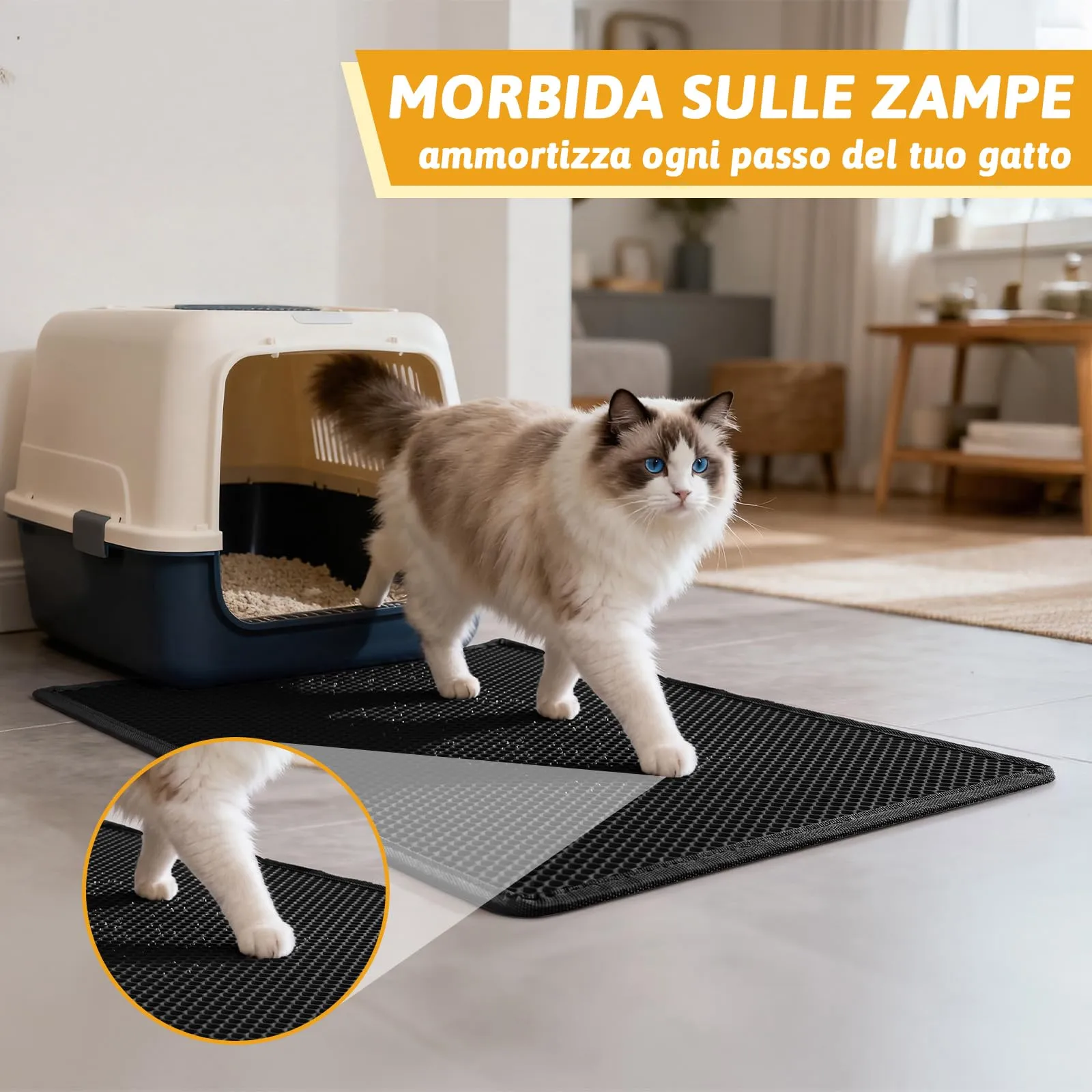 Pieviev Tappetino Lettiera Gatto, Tappeto Grande Antisabbia, 76x61cm Nero - immagine 7