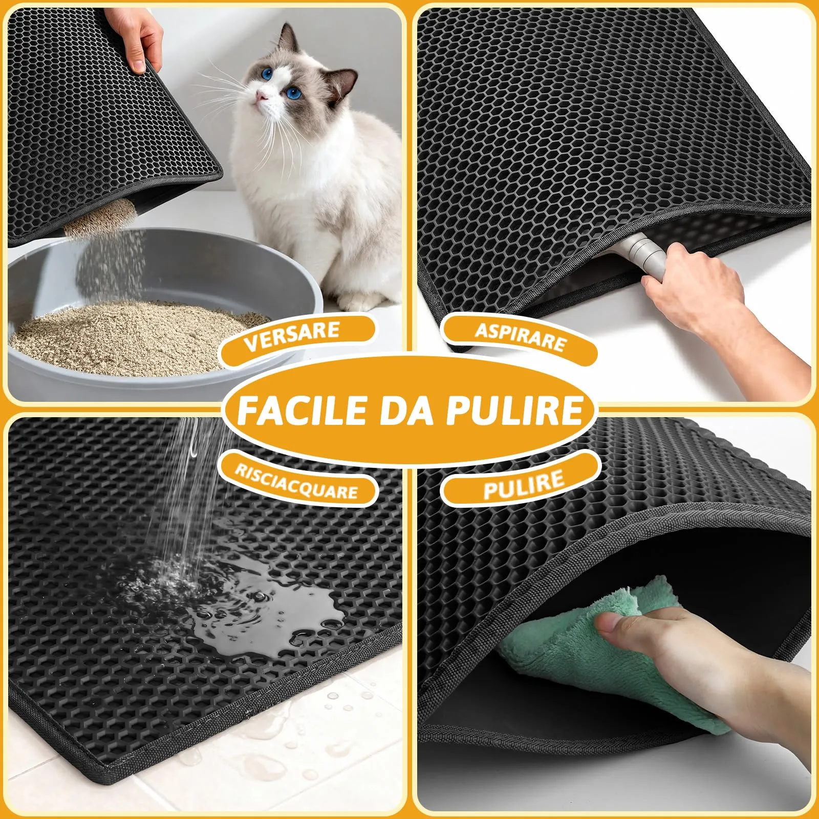 Pieviev Tappetino Lettiera Gatto, Tappeto Doppio Strato, 61x38cm Nero - immagine 3