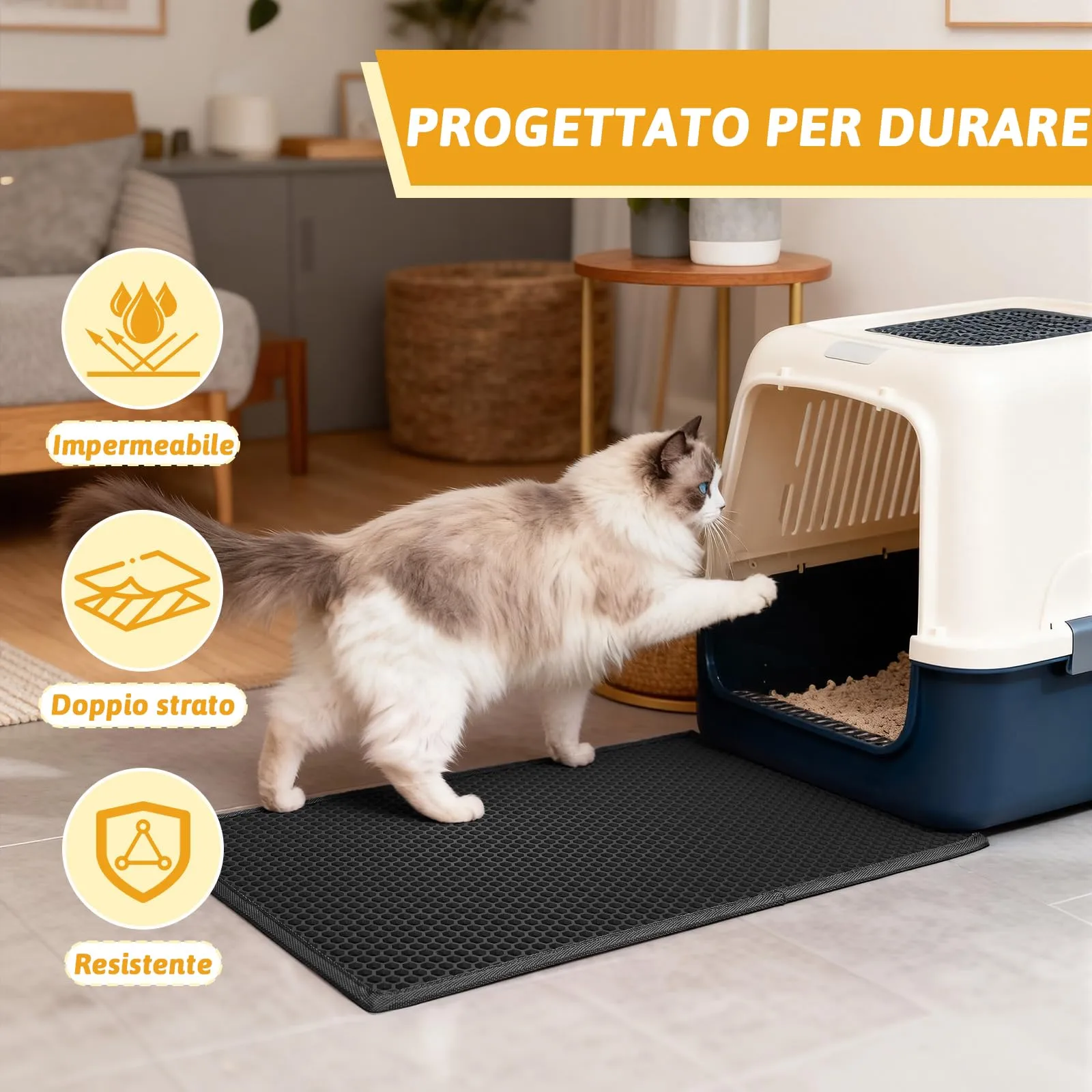 Pieviev Tappetino Lettiera Gatto, Tappeto Doppio Strato, 61x38cm Nero - immagine 7
