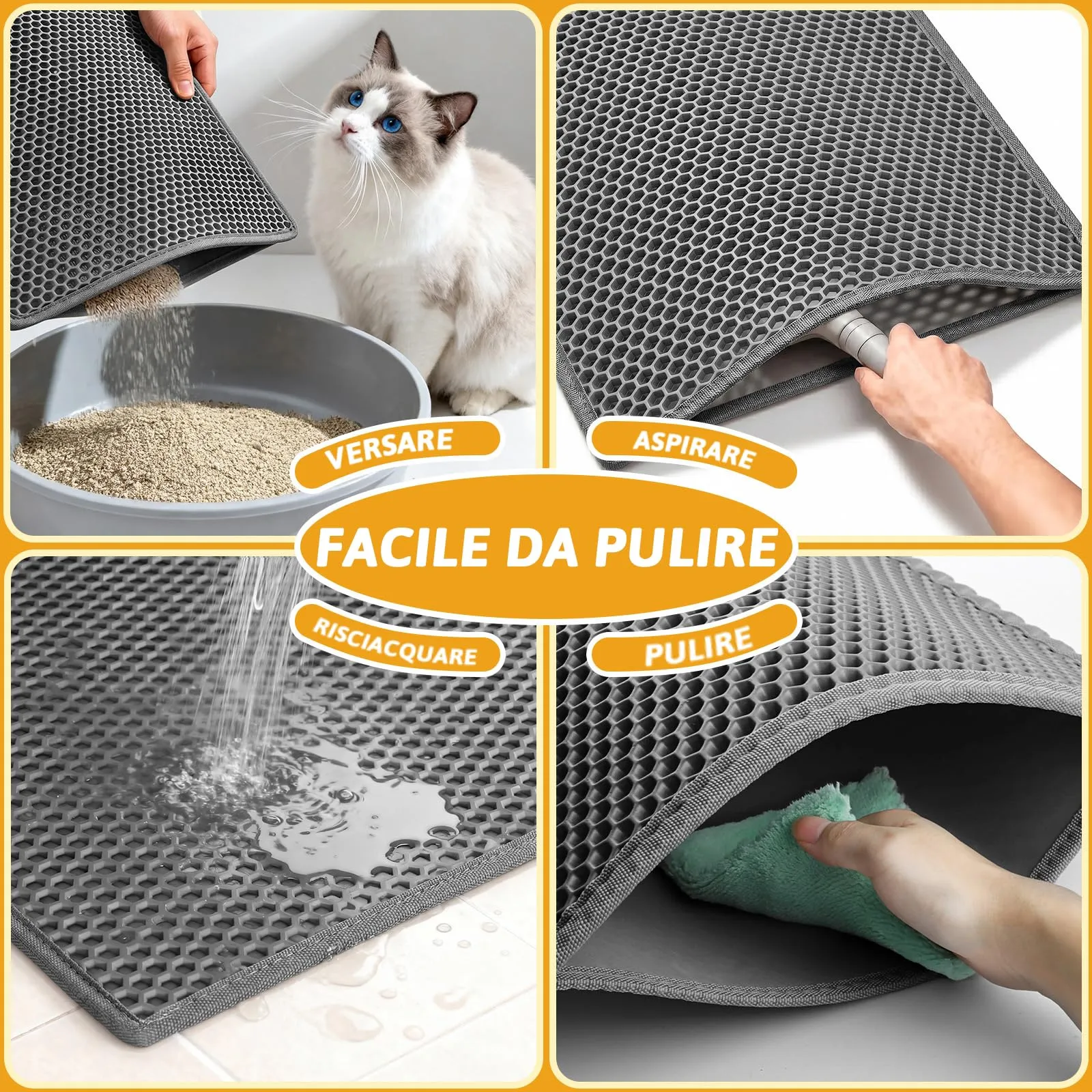 Pieviev Tappetino Lettiera Gatto, Tappeto Doppio Strato, 61x38cm Grigio - immagine 3